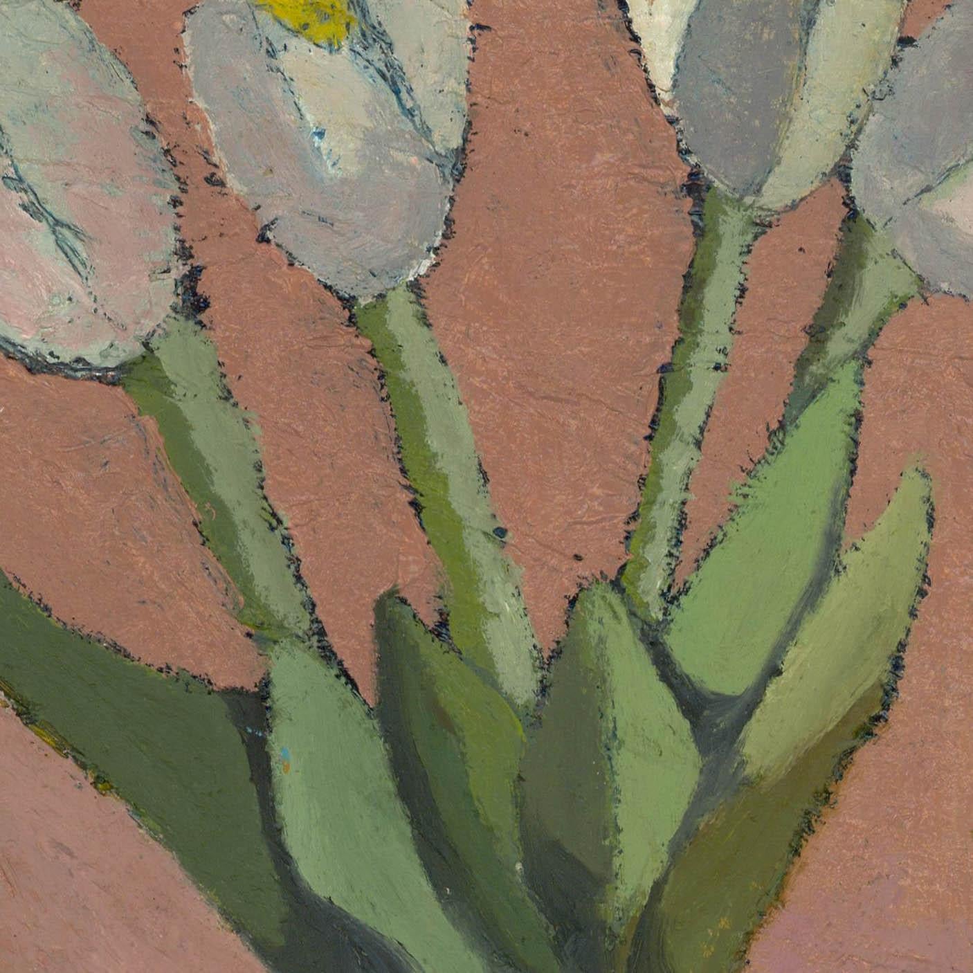 Ben Carrivick - Zeitgenössisches Öl, Tulpen in einer Porzellanvase (Beige), Still-Life Painting, von Benjamin Carrivick