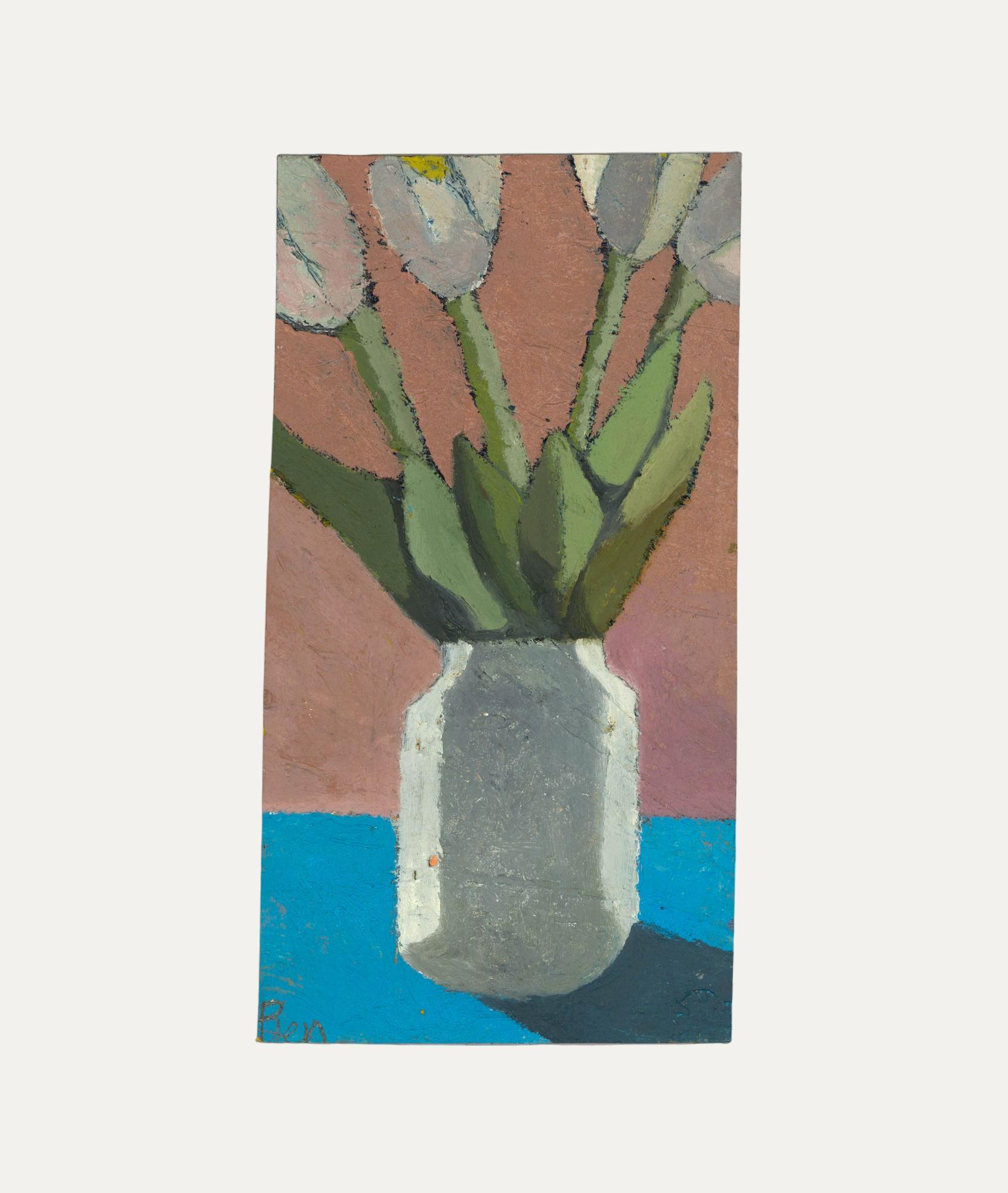 Ben Carrivick - Zeitgenössisches Öl, Tulpen in einer Porzellanvase