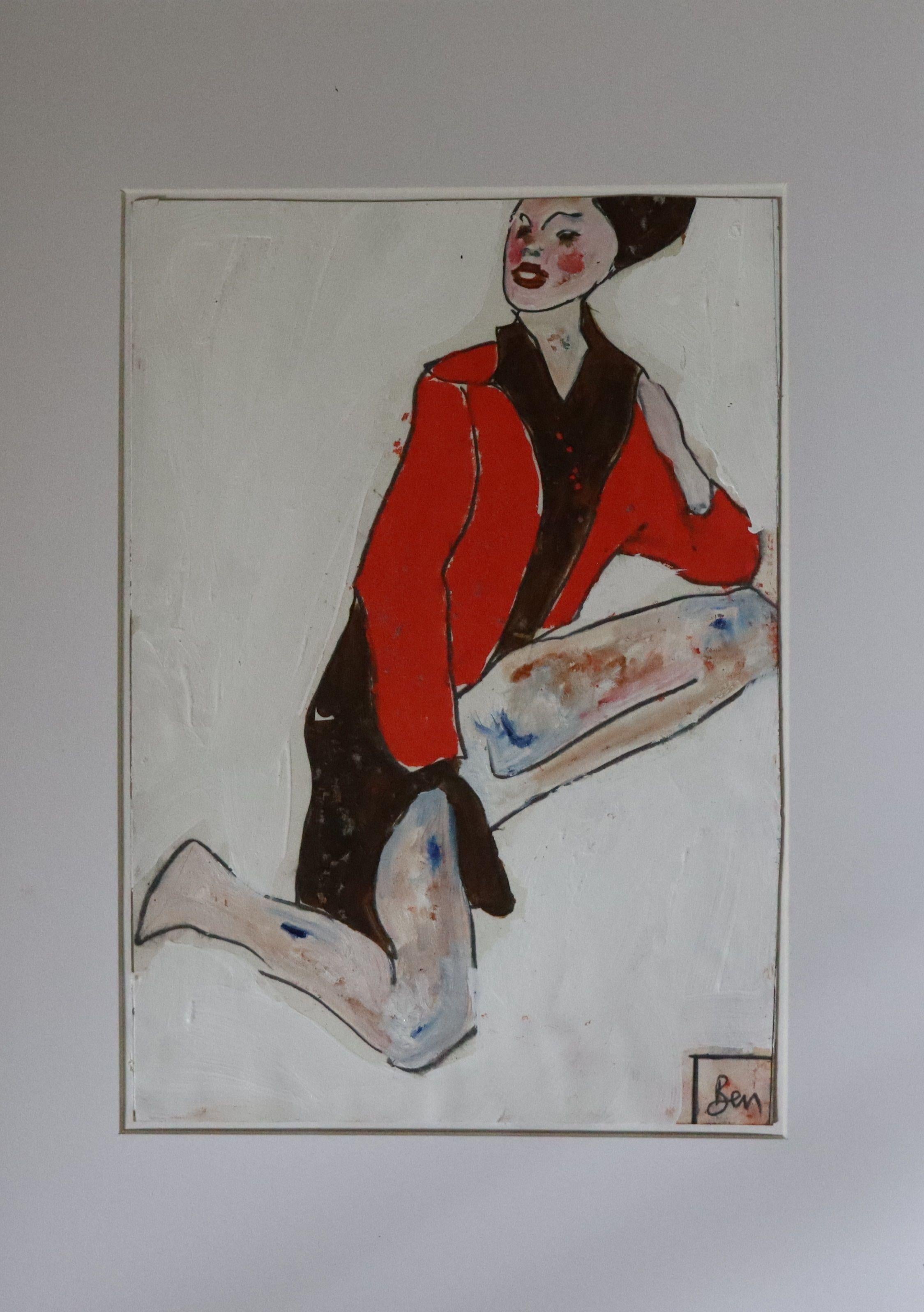 black and red, Painting, Oil on Paper For Sale 1