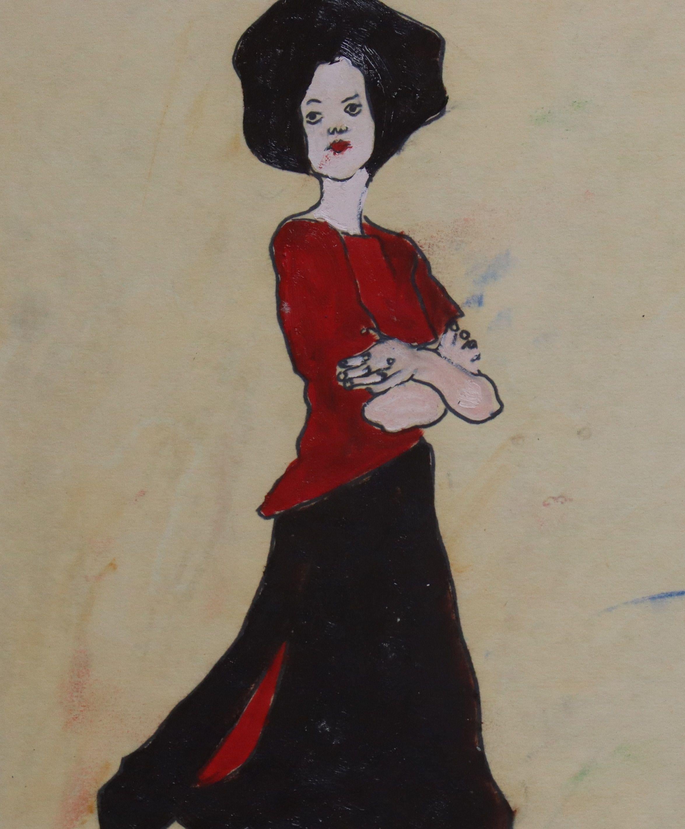 Falda negra, Pintura, Óleo sobre papel - Painting Impresionista de Benjamin Carrivick