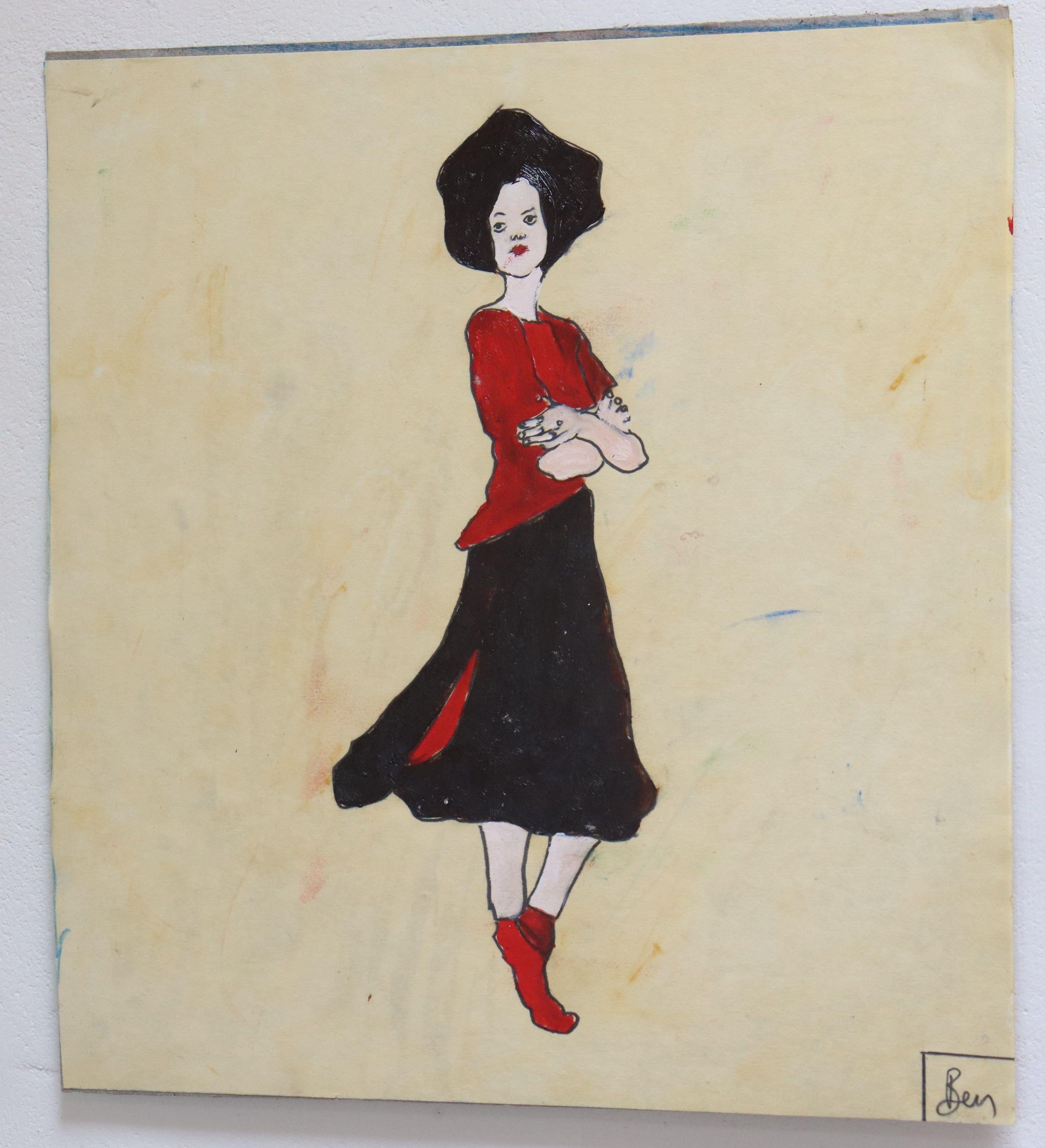 Falda negra, Pintura, Óleo sobre papel en venta 1