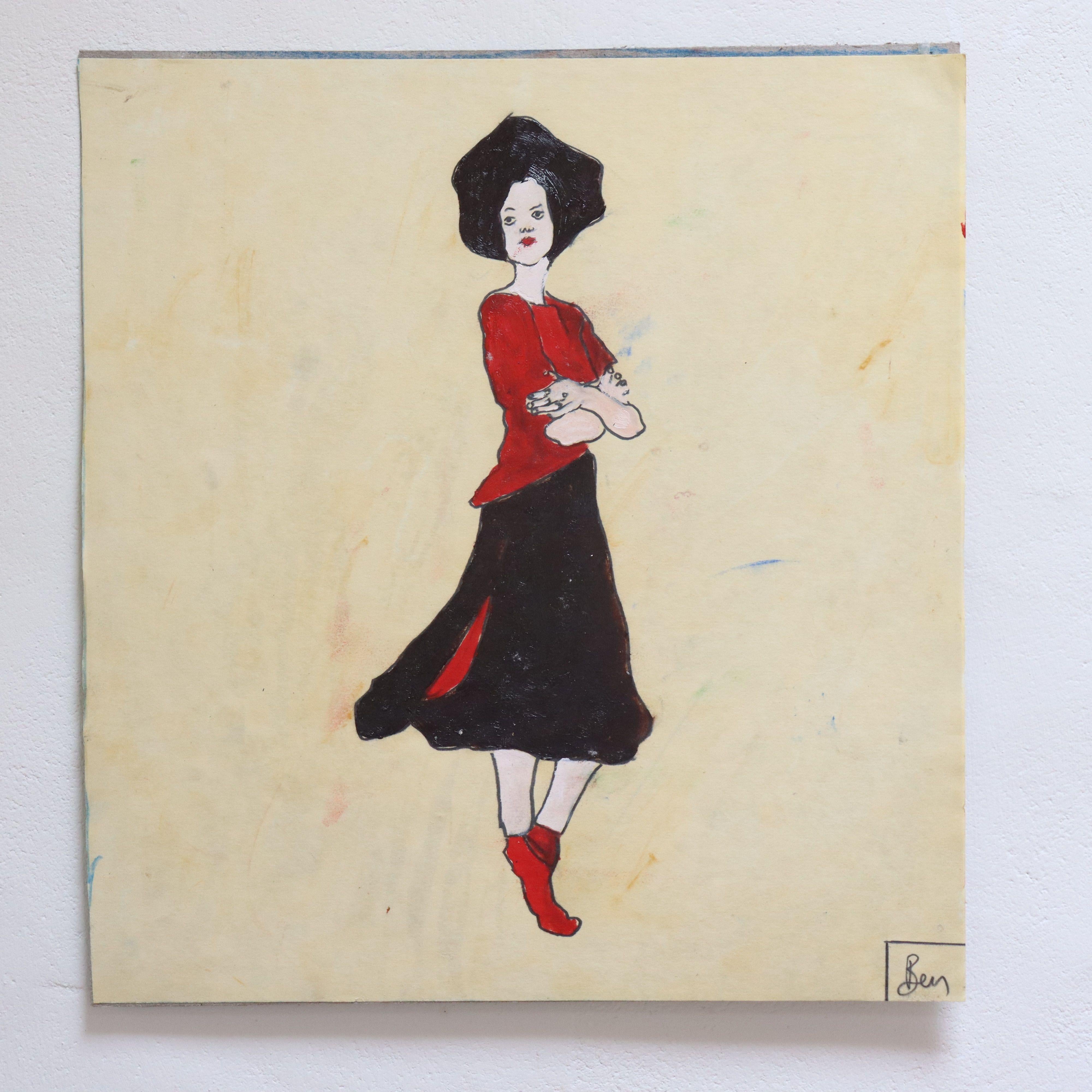 Falda negra, Pintura, Óleo sobre papel en venta 2
