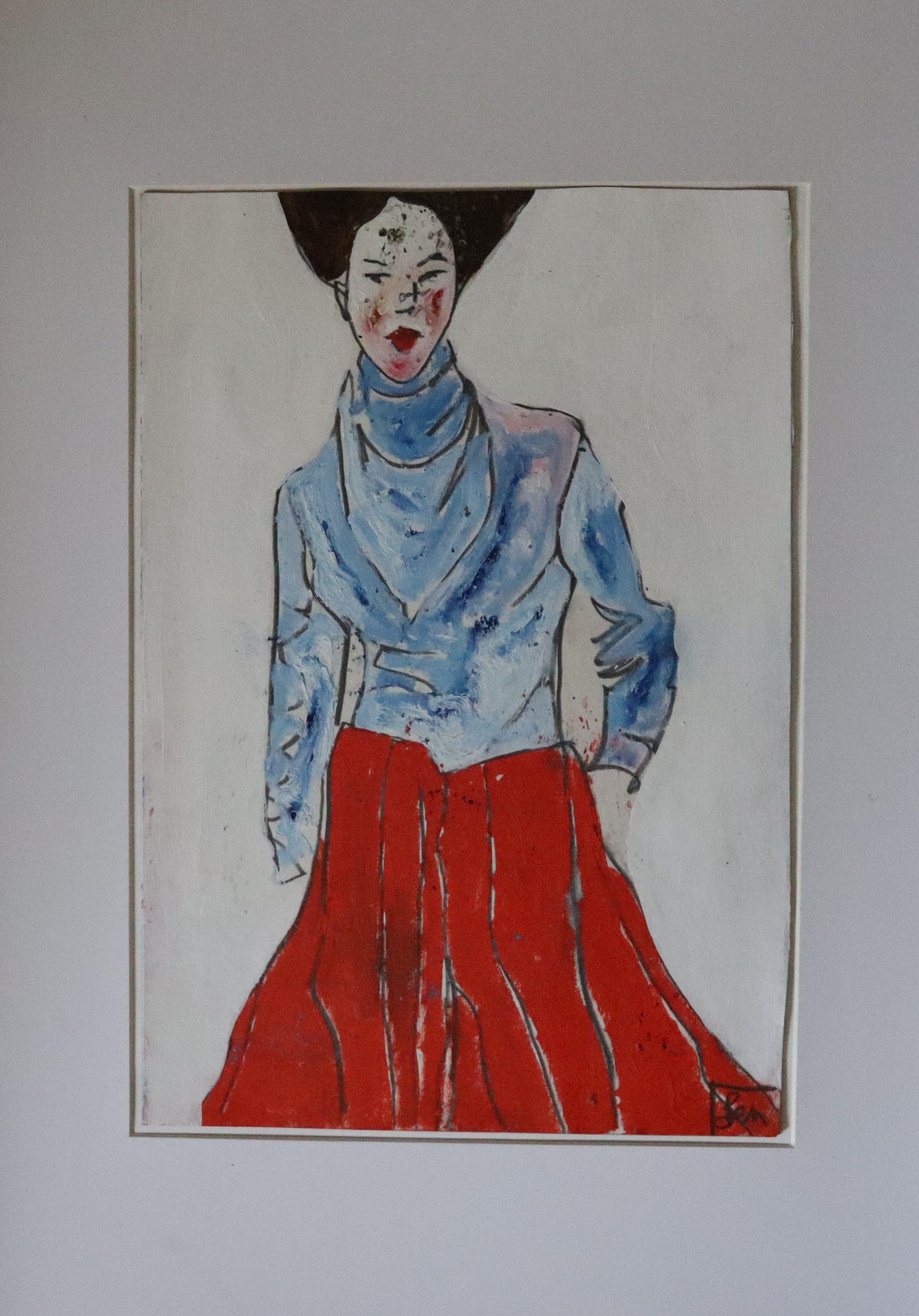 cappotto blu, Pittura, Olio su carta - Painting Impressionismo di Benjamin Carrivick