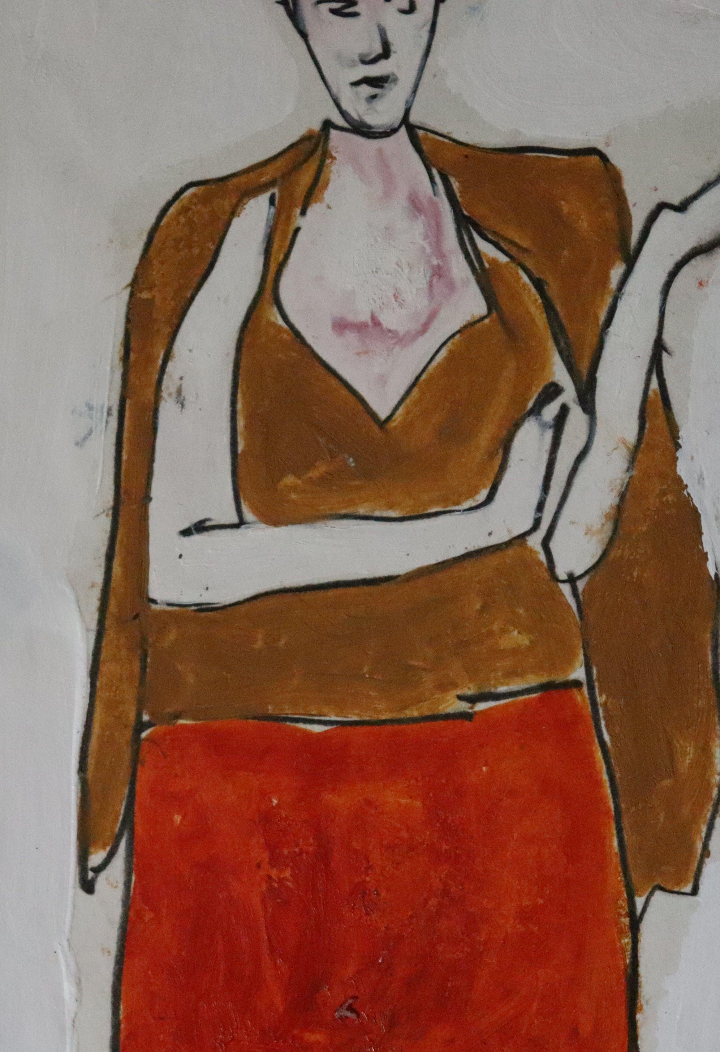 BROWN HAT, Painting, Oil on Paper For Sale 1