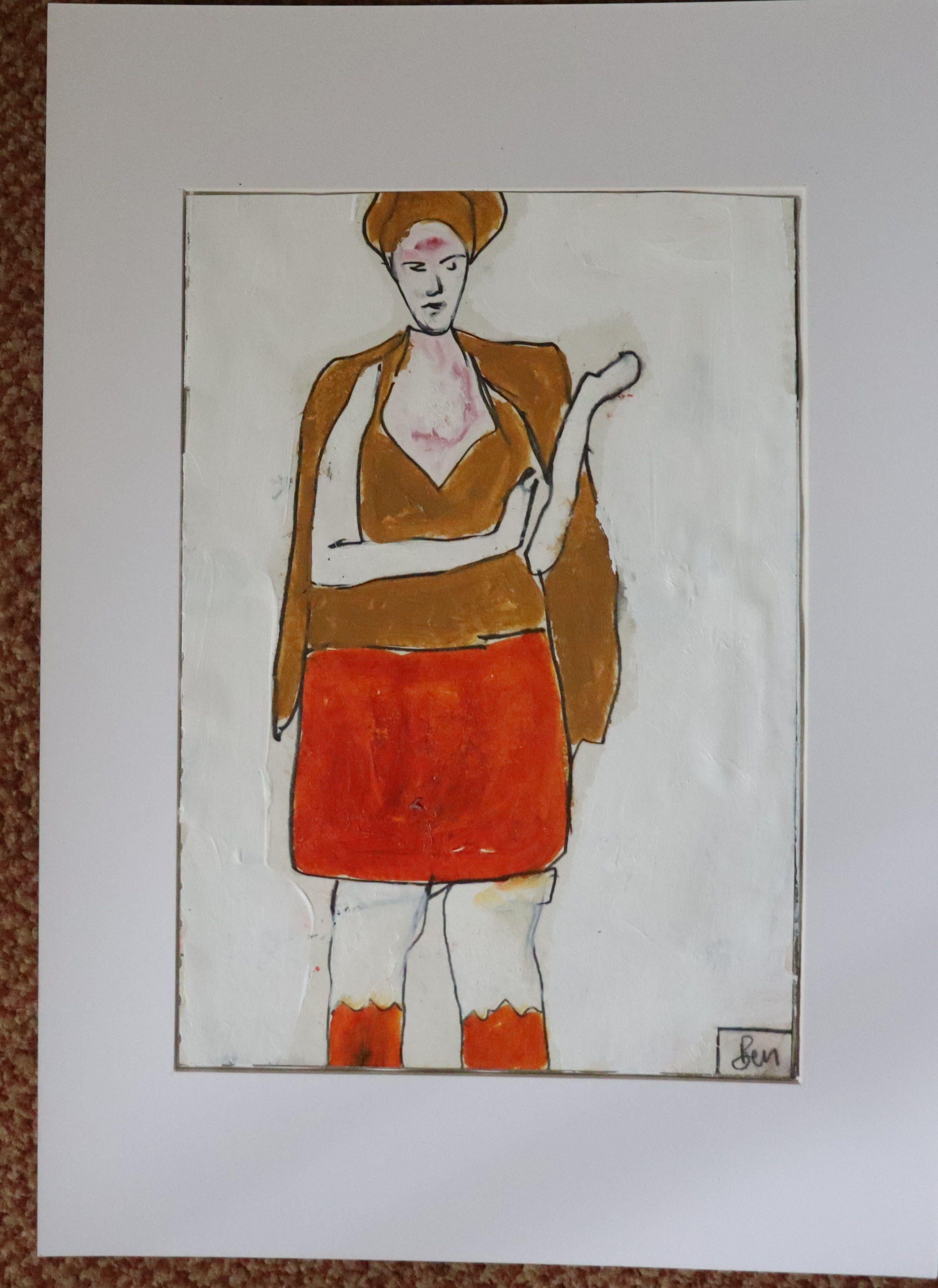 BROWN HAT, Painting, Oil on Paper For Sale 2
