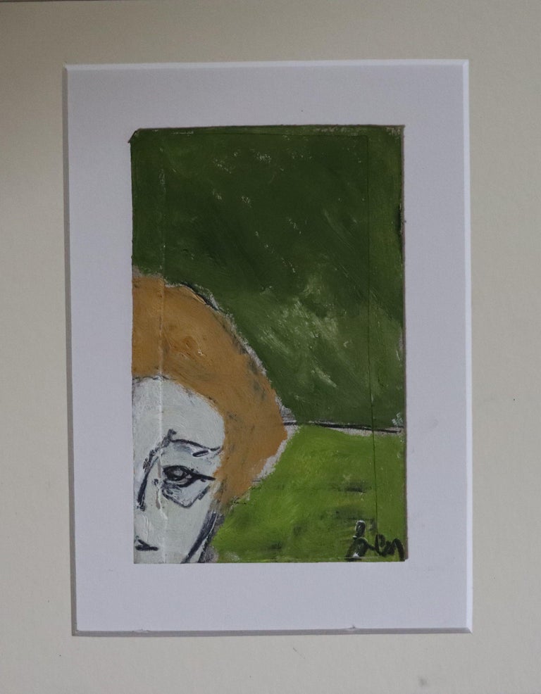 green abstract portrait, Painting, Oil on Paper For Sale 1