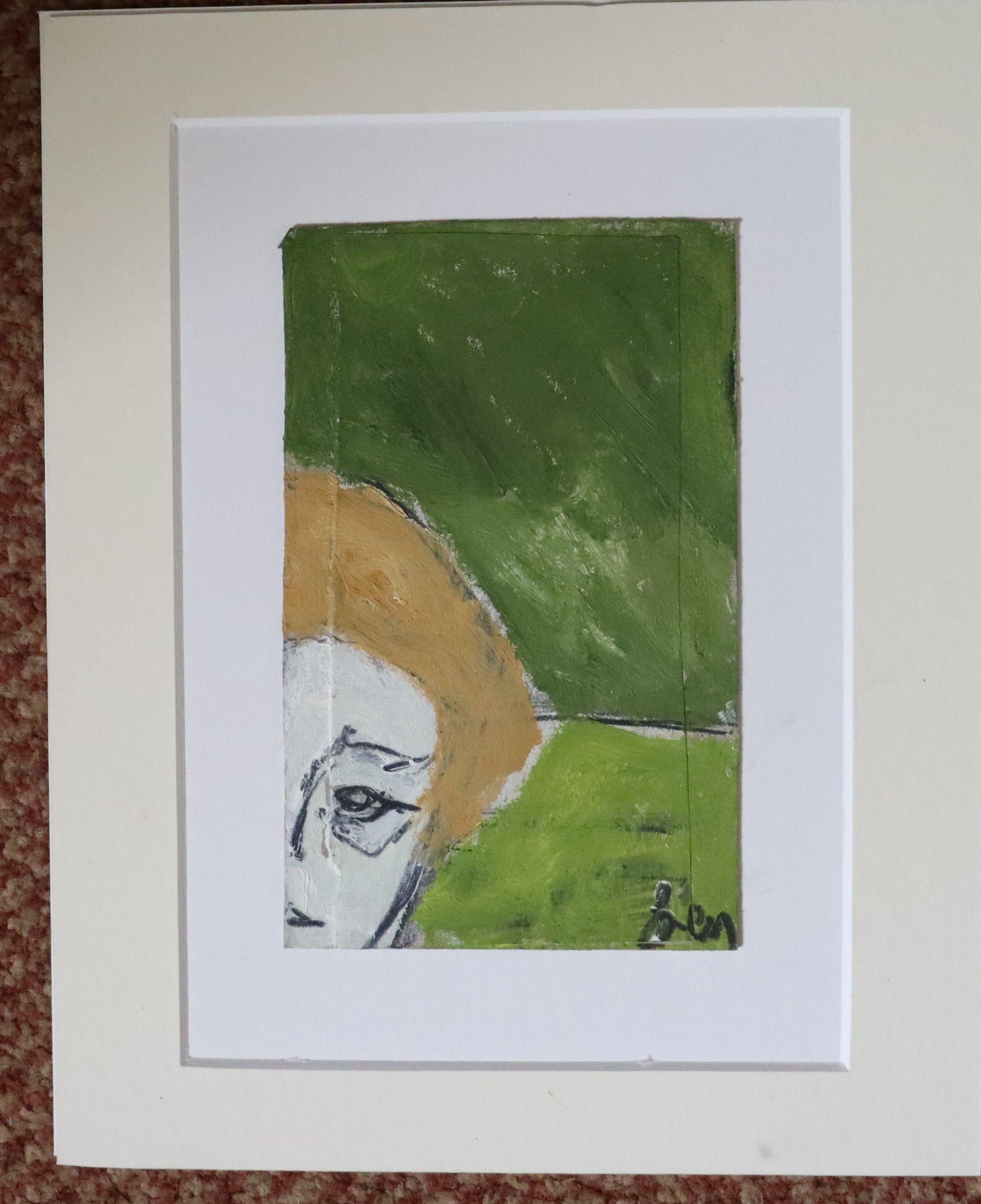 green abstract portrait, Painting, Oil on Paper 3