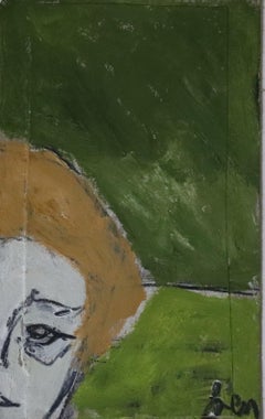 green abstract portrait, Painting, Oil on Paper