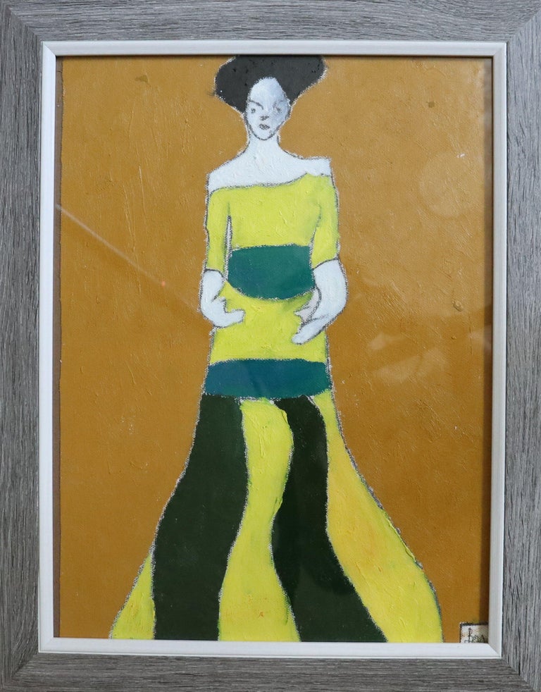 green dress, Painting, Oil on Canvas For Sale 1