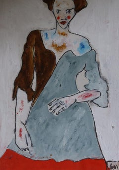 grey dress, Painting, Oil on Paper
