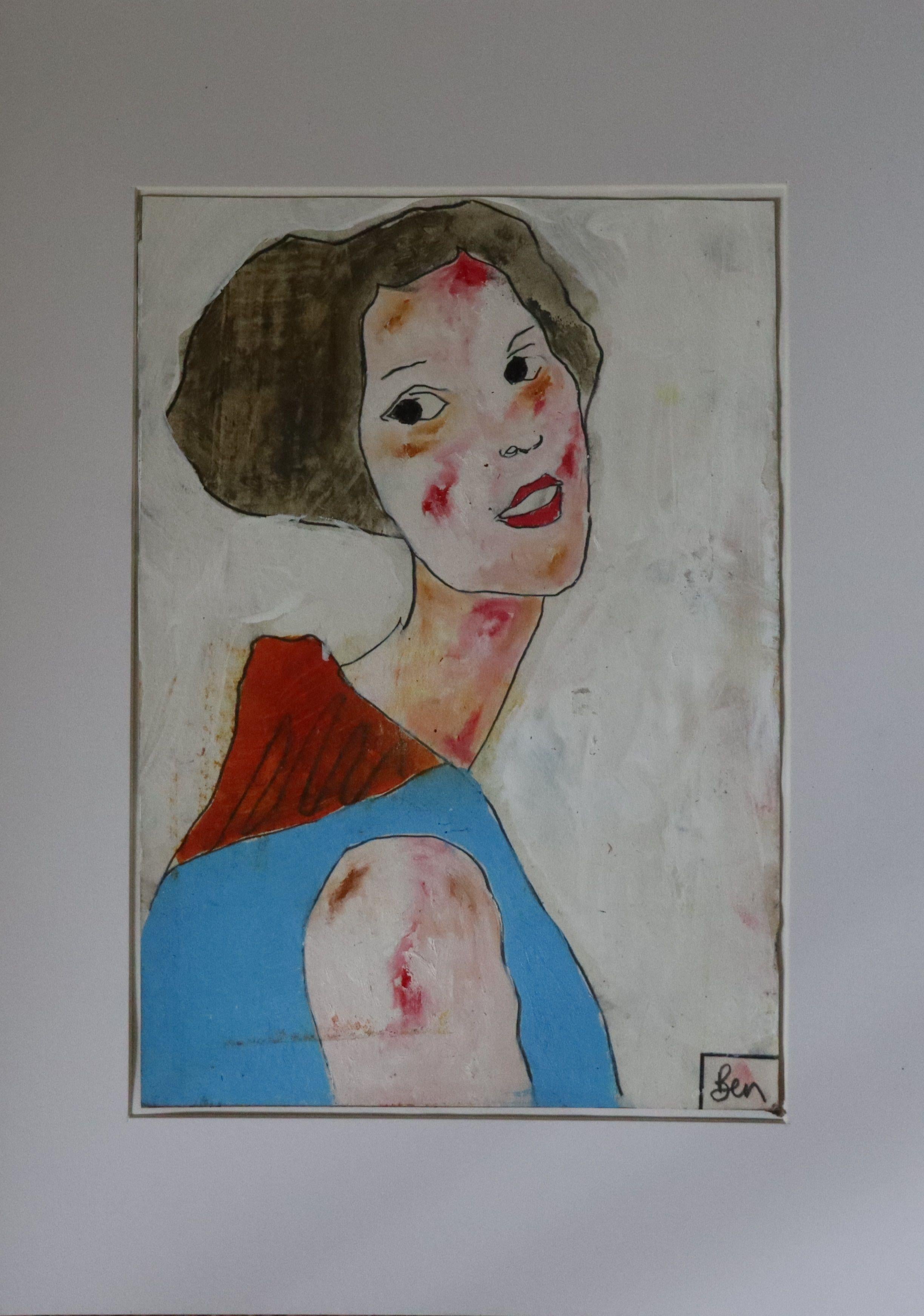 light blue shirt, Painting, Oil on Paper For Sale 1