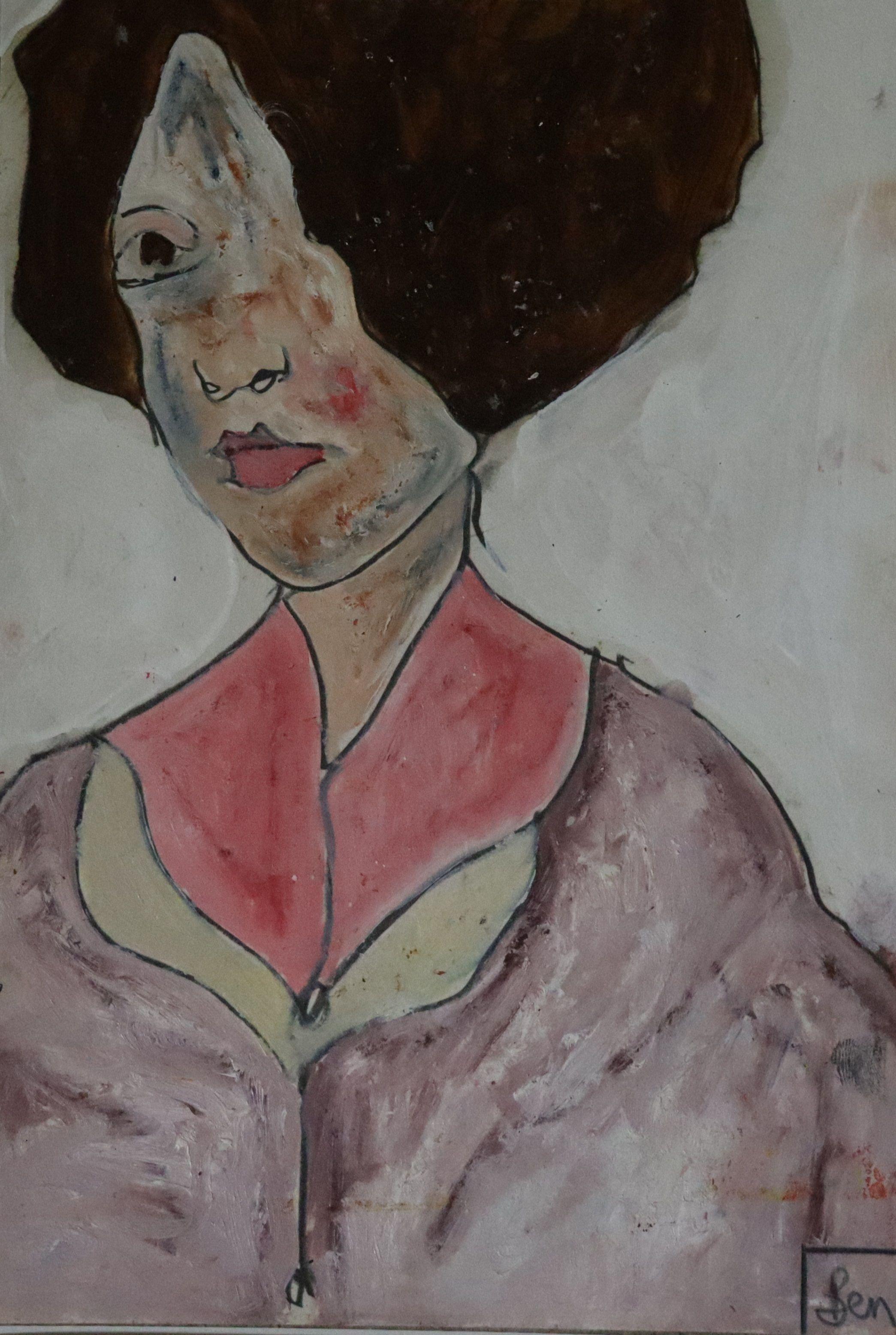 Leuchtend lila, Gemälde, Öl auf Papier