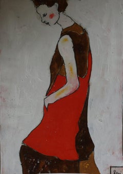 long red and brown dress, Painting, Oil on Paper