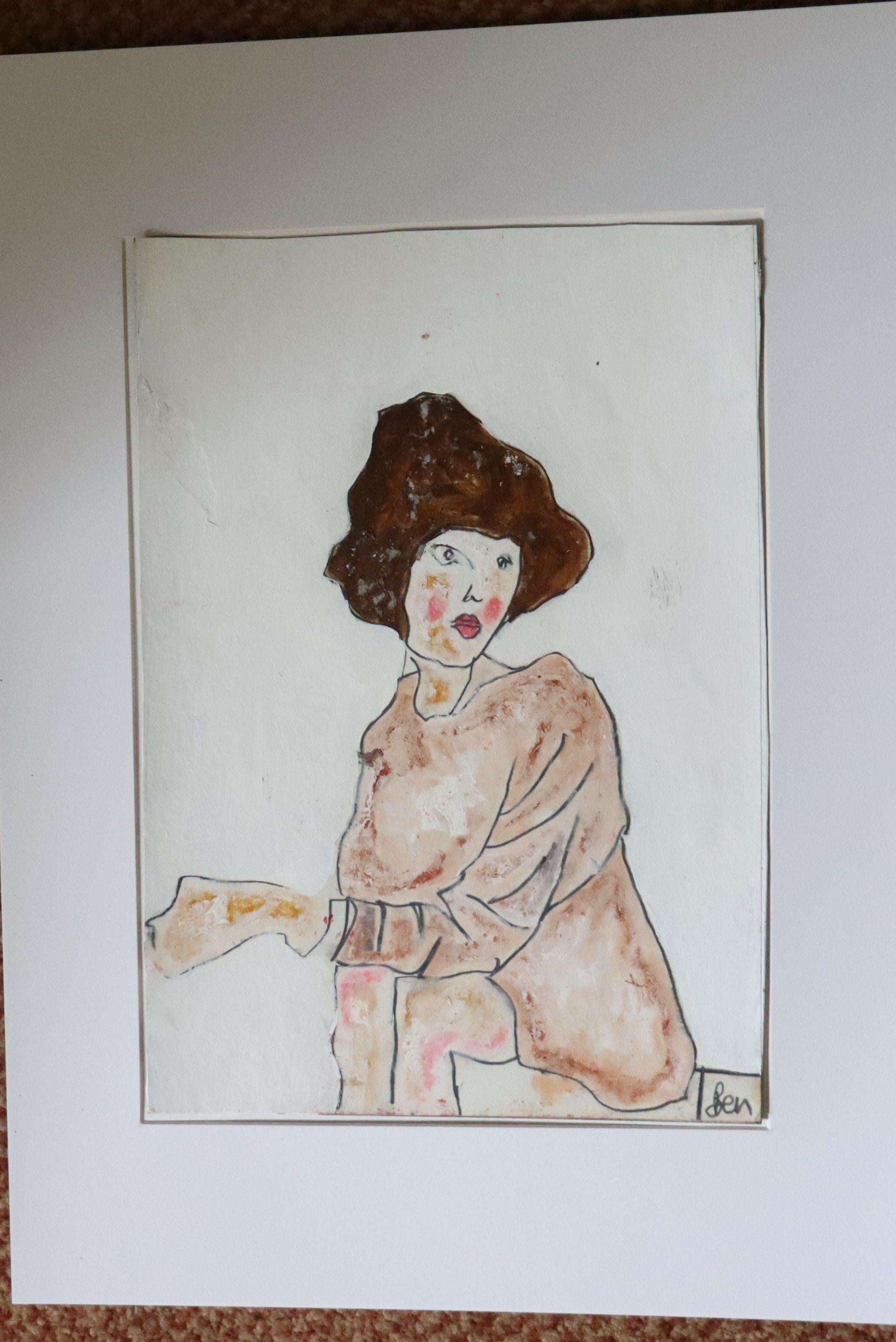 Pastellmantel, Gemälde, Öl auf Papier im Angebot 1