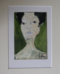 portrait green, Painting, Oil on Paper