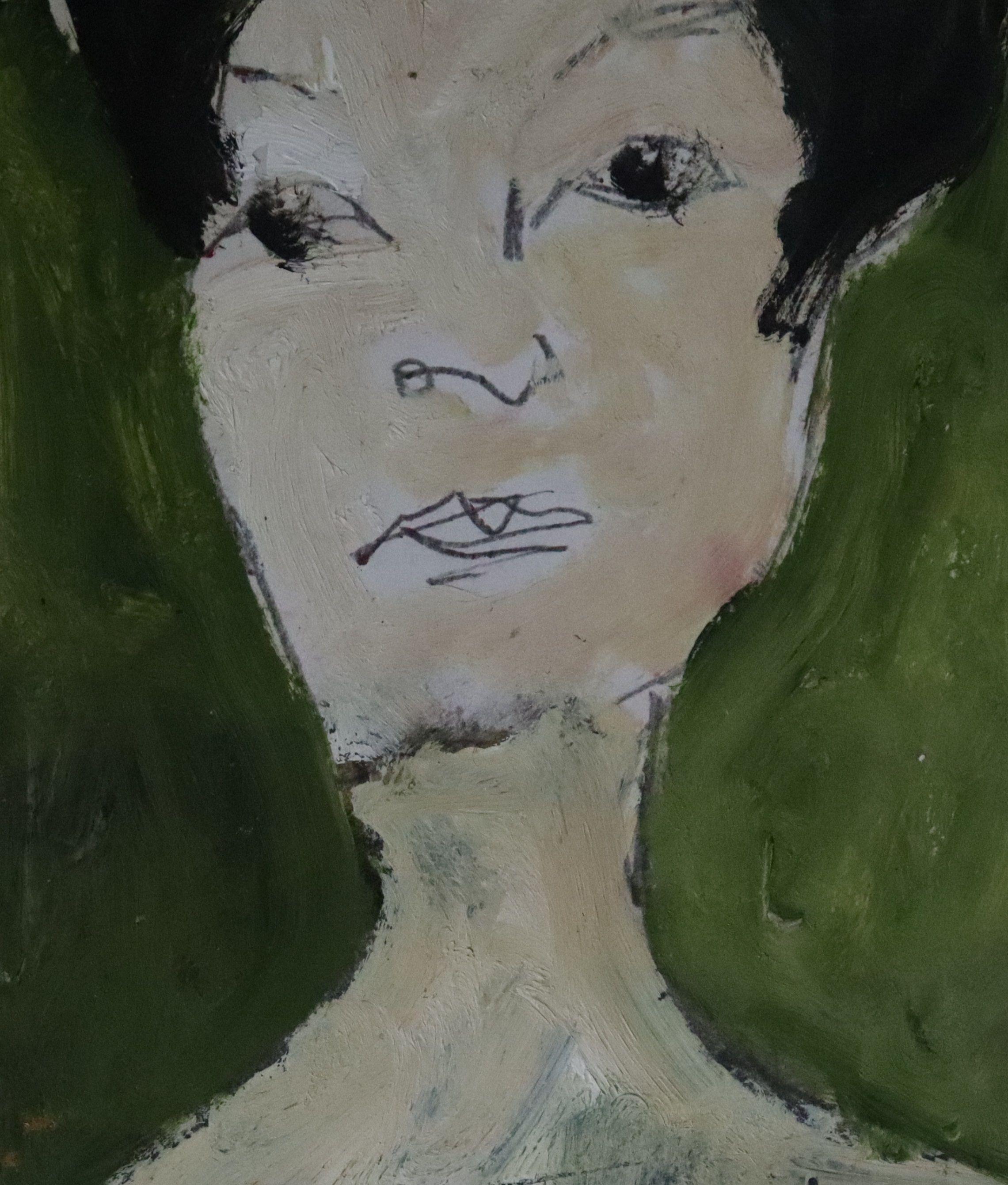 portrait green, Painting, Oil on Paper For Sale 1