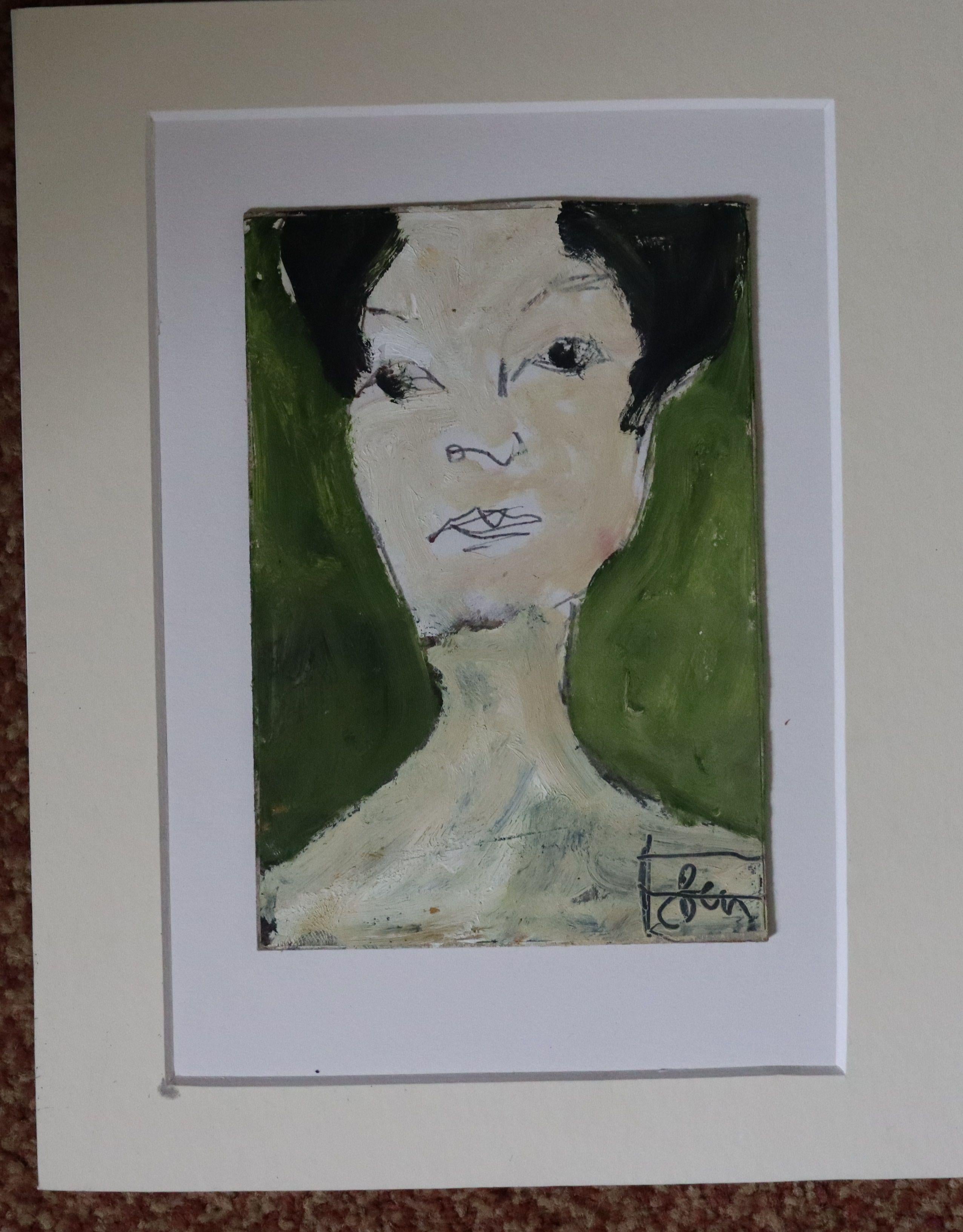 portrait green, Painting, Oil on Paper For Sale 2