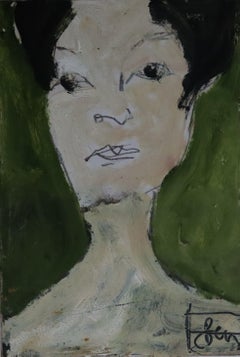 portrait green, Painting, Oil on Paper
