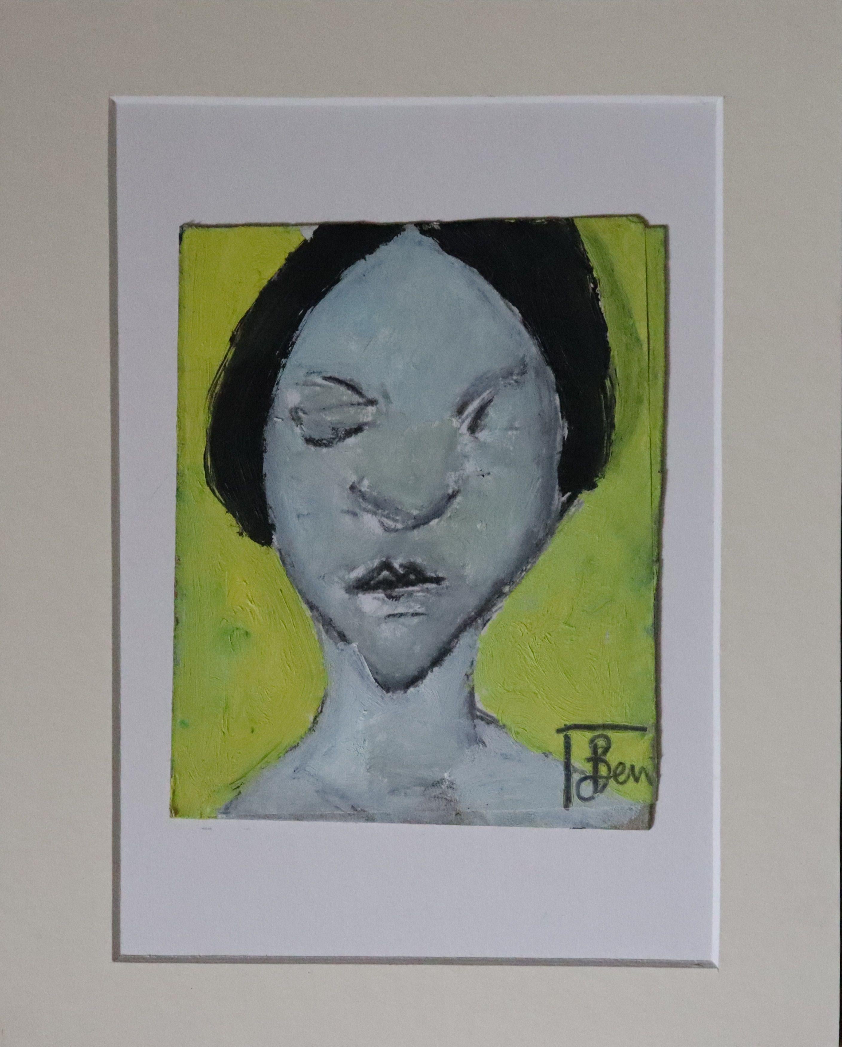 retrato en amarillo, Pintura, Óleo sobre papel - Painting Impresionista de Benjamin Carrivick
