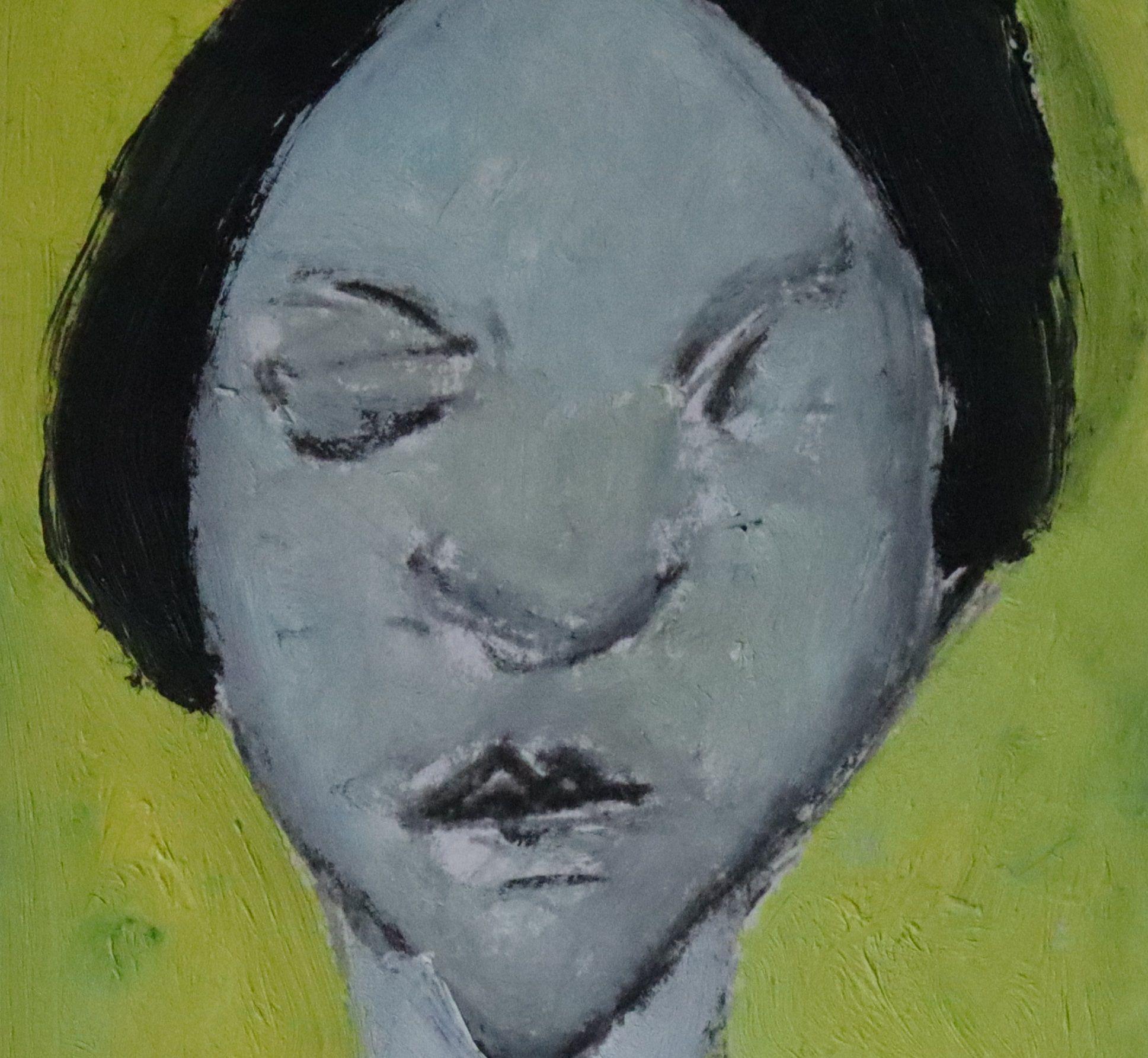 retrato en amarillo, Pintura, Óleo sobre papel en venta 1