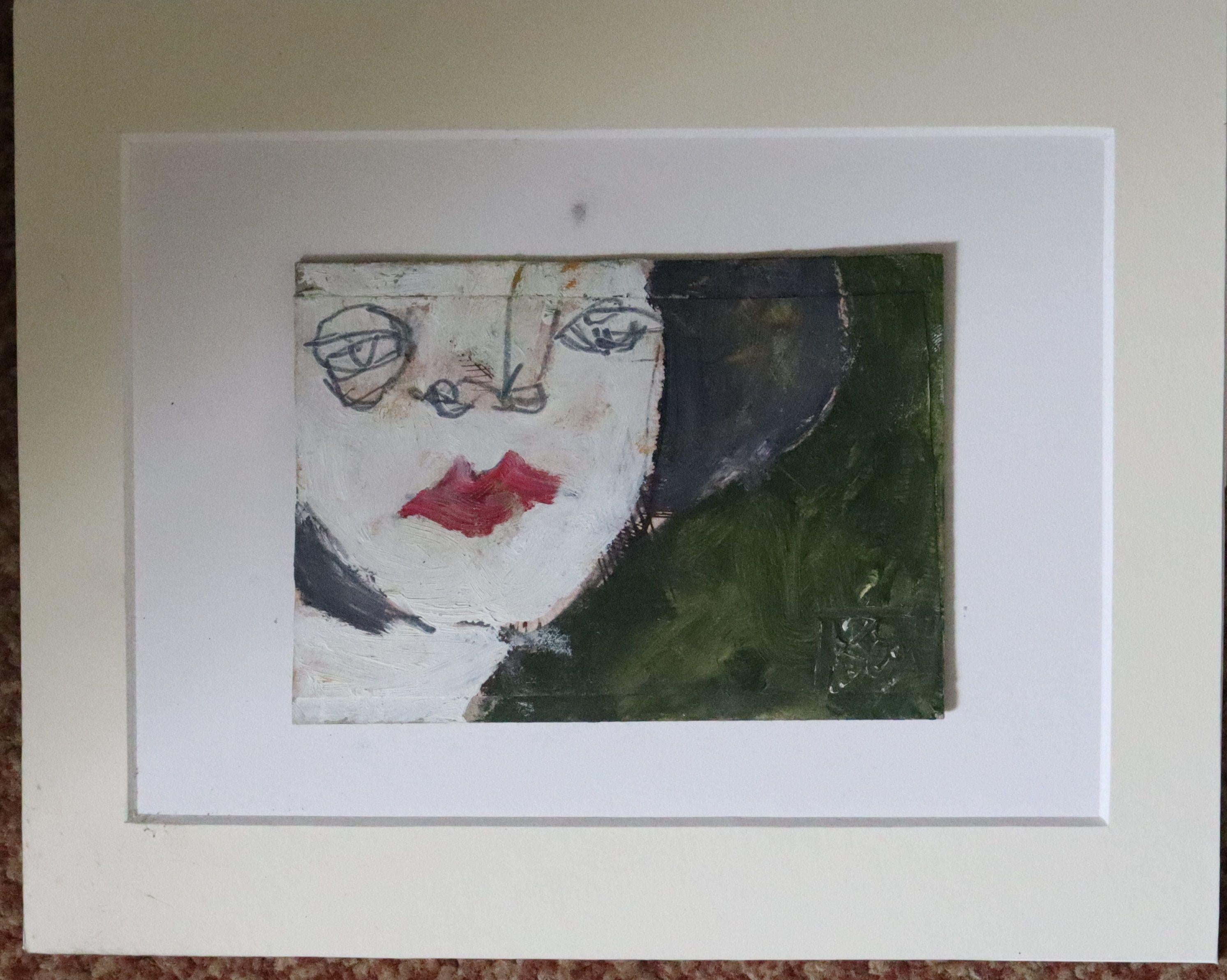 portrait red lips, Painting, Oil on Paper For Sale 2
