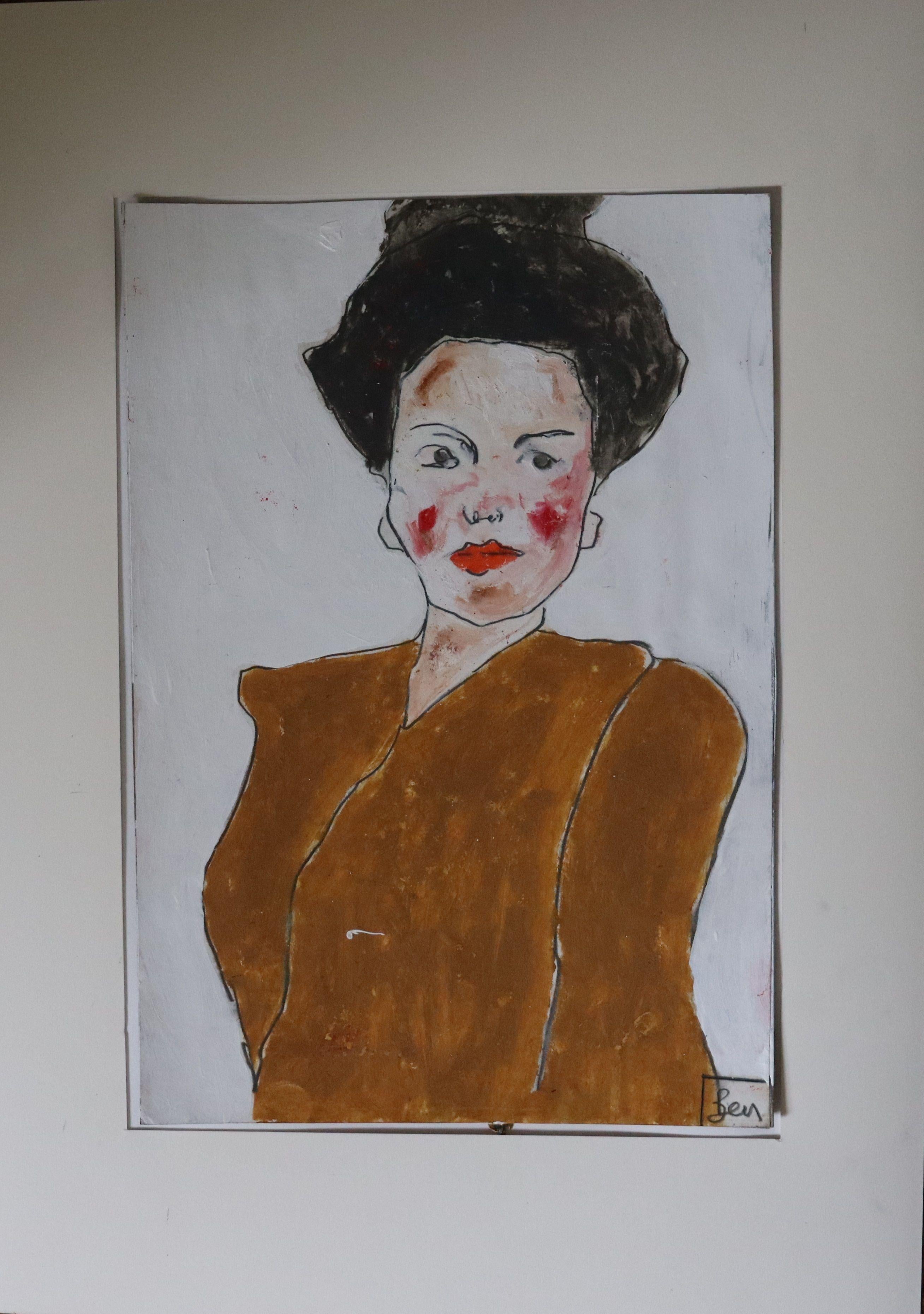 portrait woman, Painting, Oil on Paper For Sale 1
