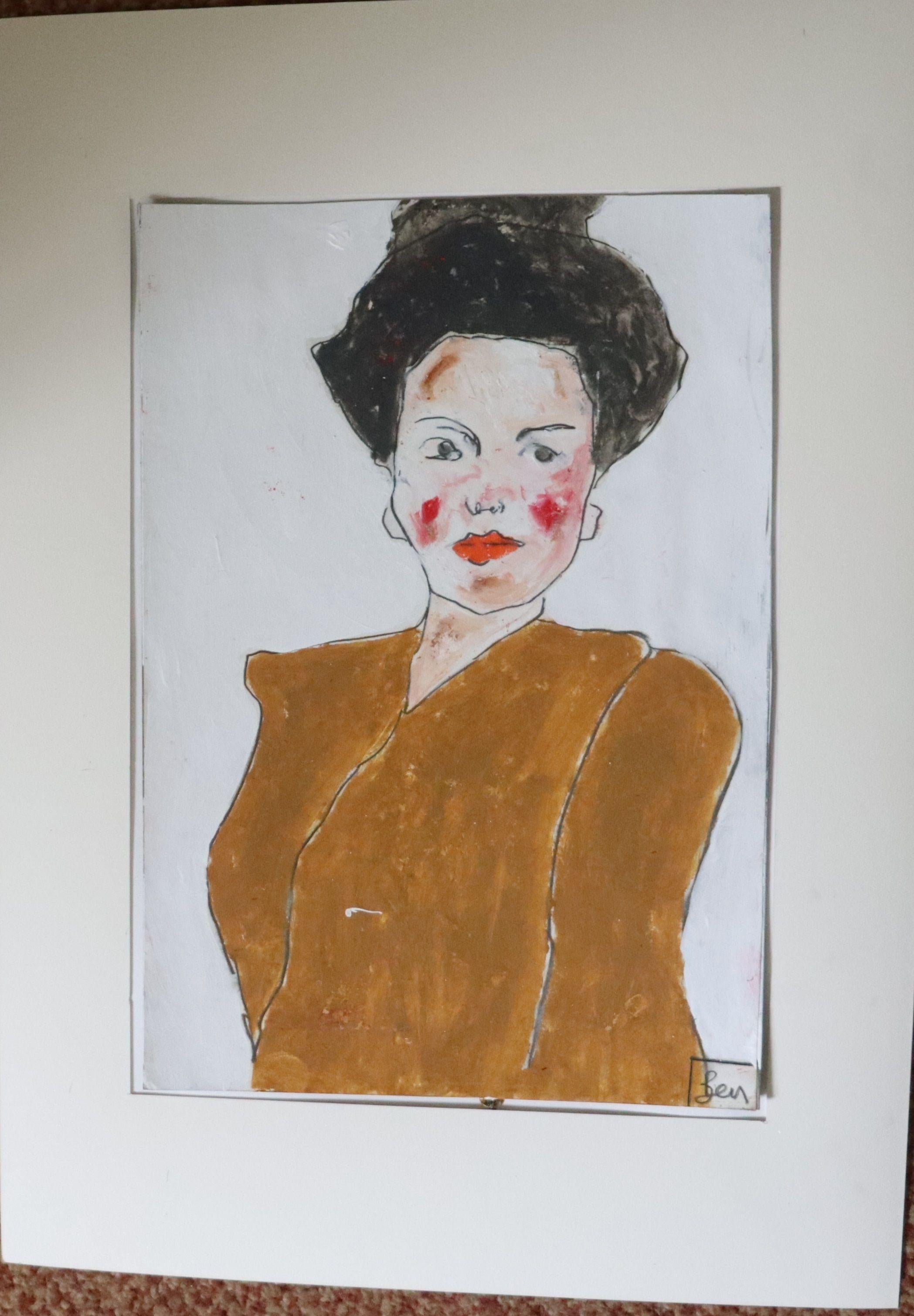 portrait woman, Painting, Oil on Paper For Sale 3