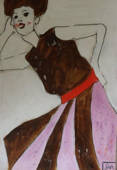 purple brown dress, Painting, Oil on Paper