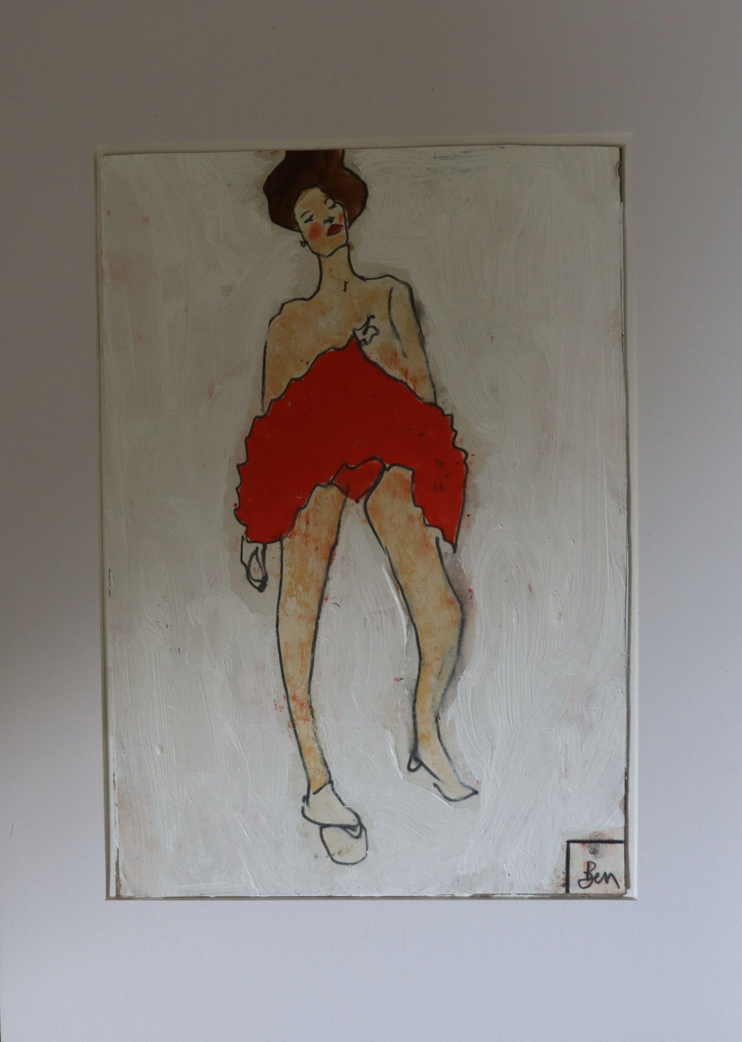 red and white, Painting, Oil on Paper For Sale 1