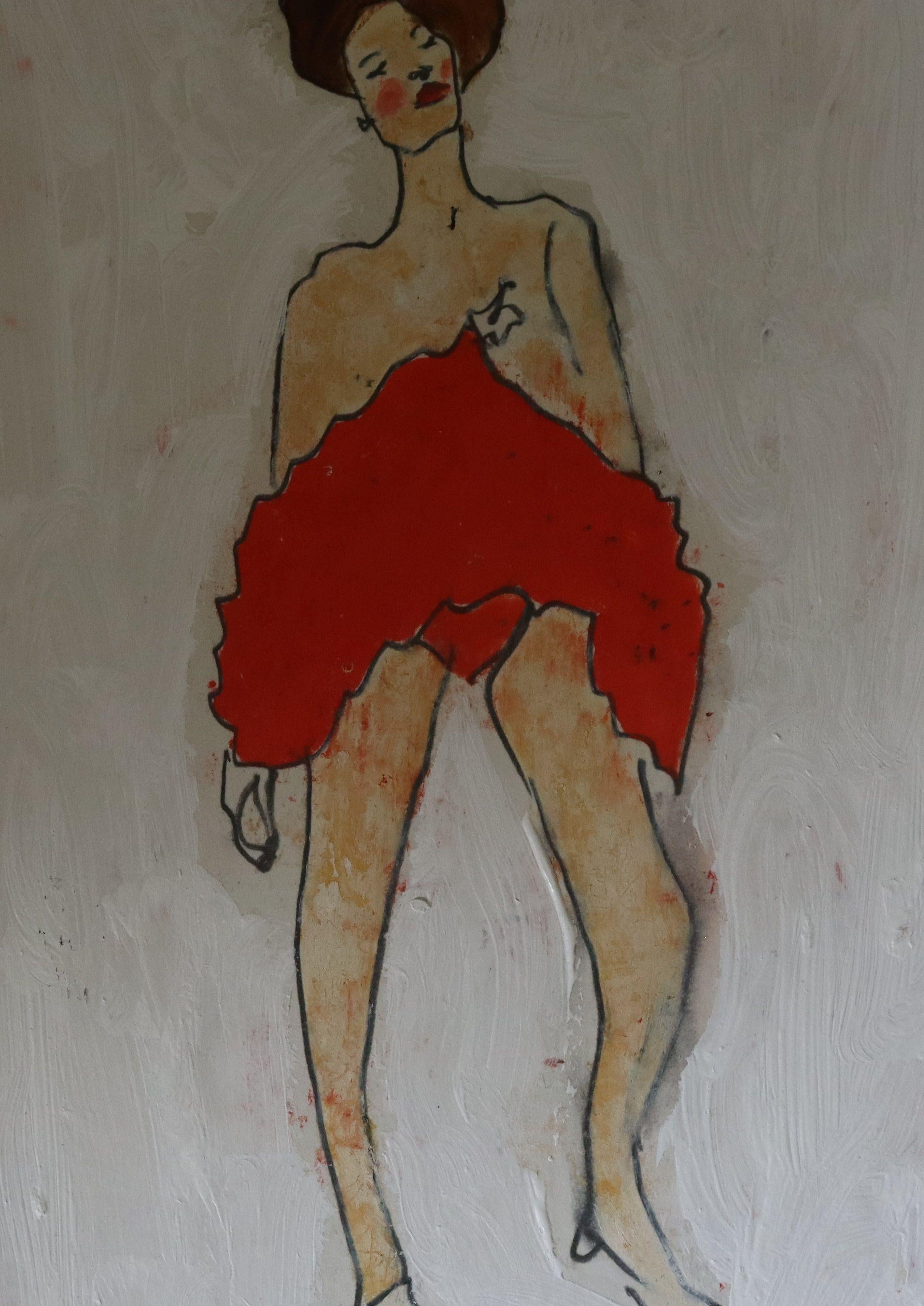 red and white, Painting, Oil on Paper For Sale 2