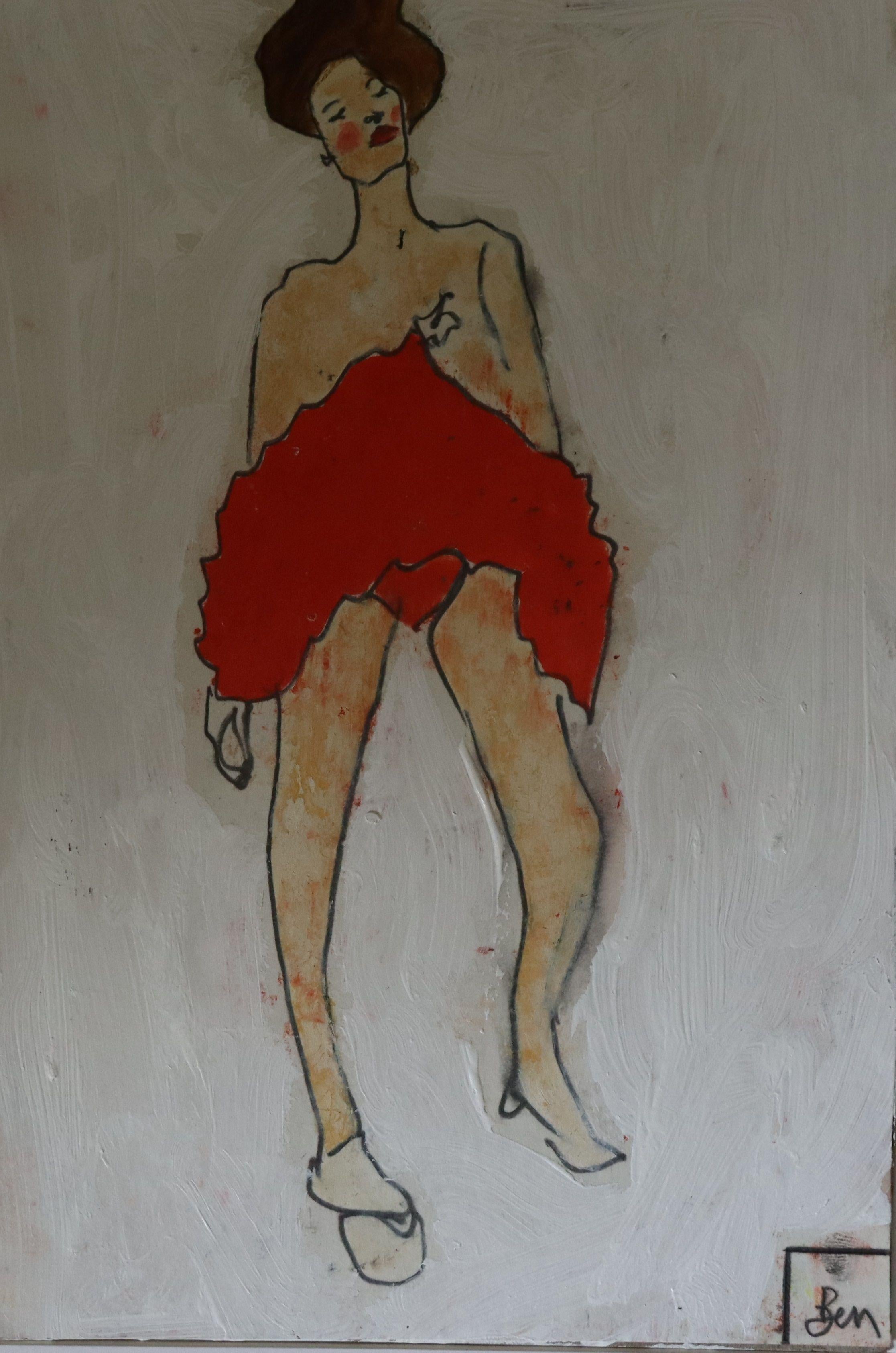 red and white, Painting, Oil on Paper