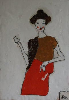 red cheeks brown hair, Painting, Oil on Paper