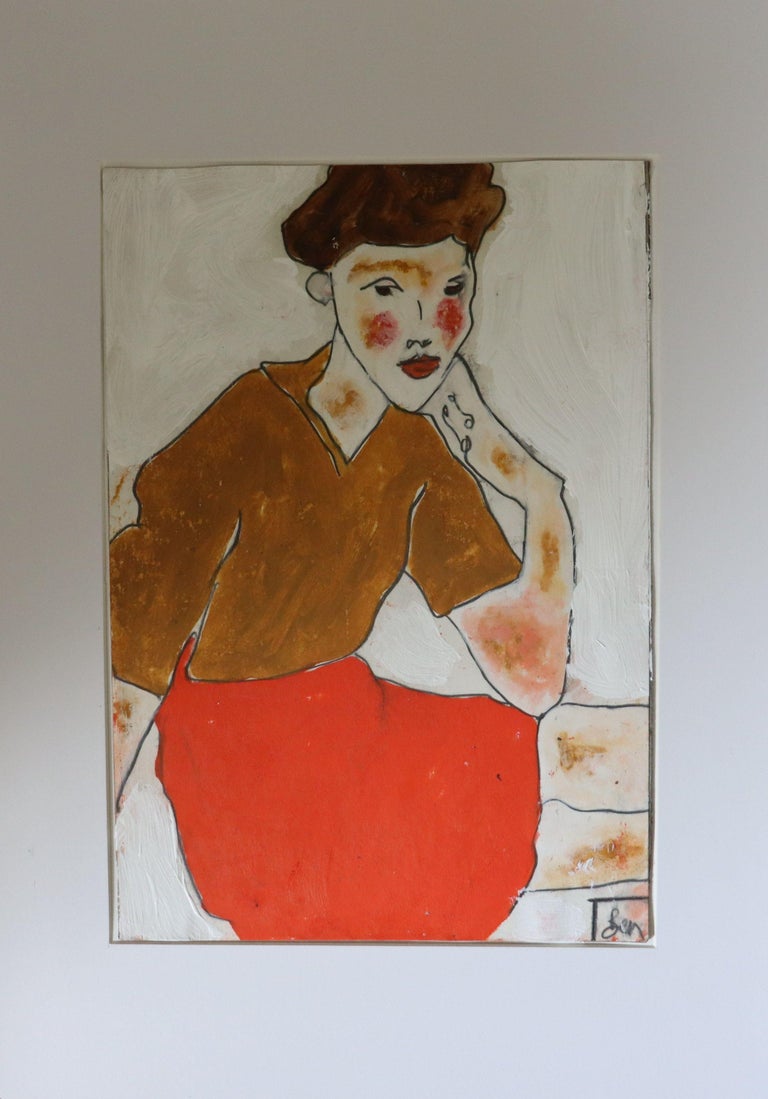 red cheeks, Painting, Oil on Paper For Sale 1