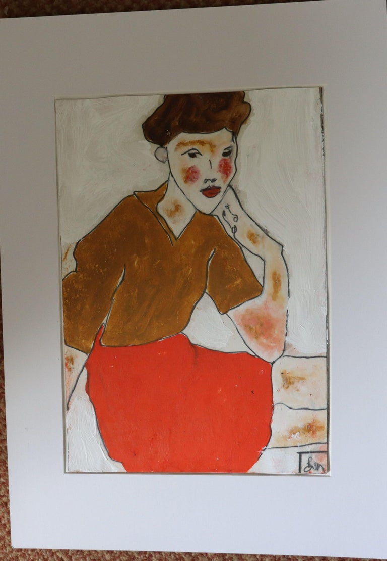 red cheeks, Painting, Oil on Paper For Sale 2