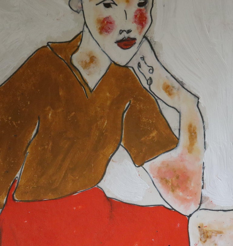 red cheeks, Painting, Oil on Paper For Sale 3