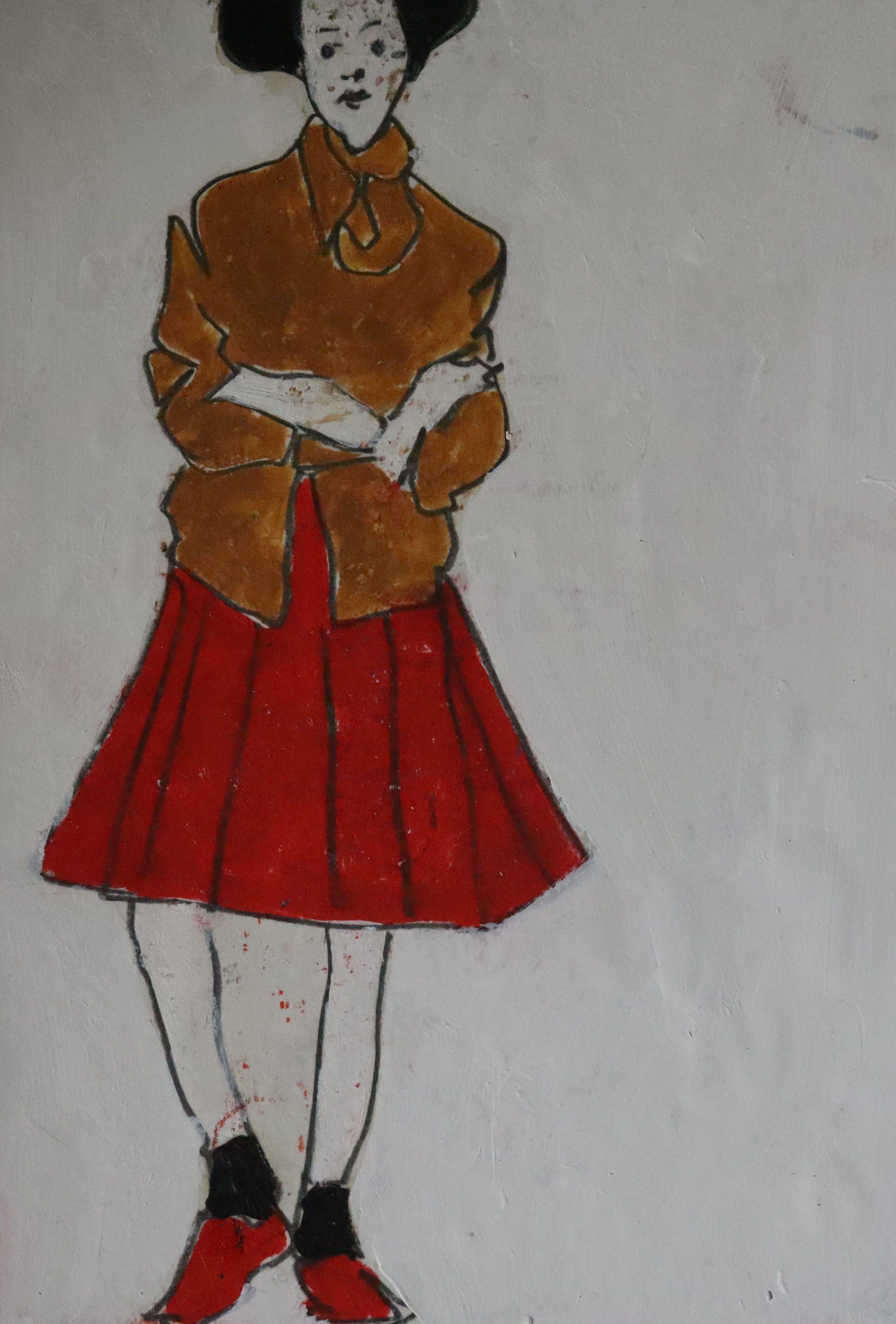 red shoes, Painting, Oil on Paper For Sale 1