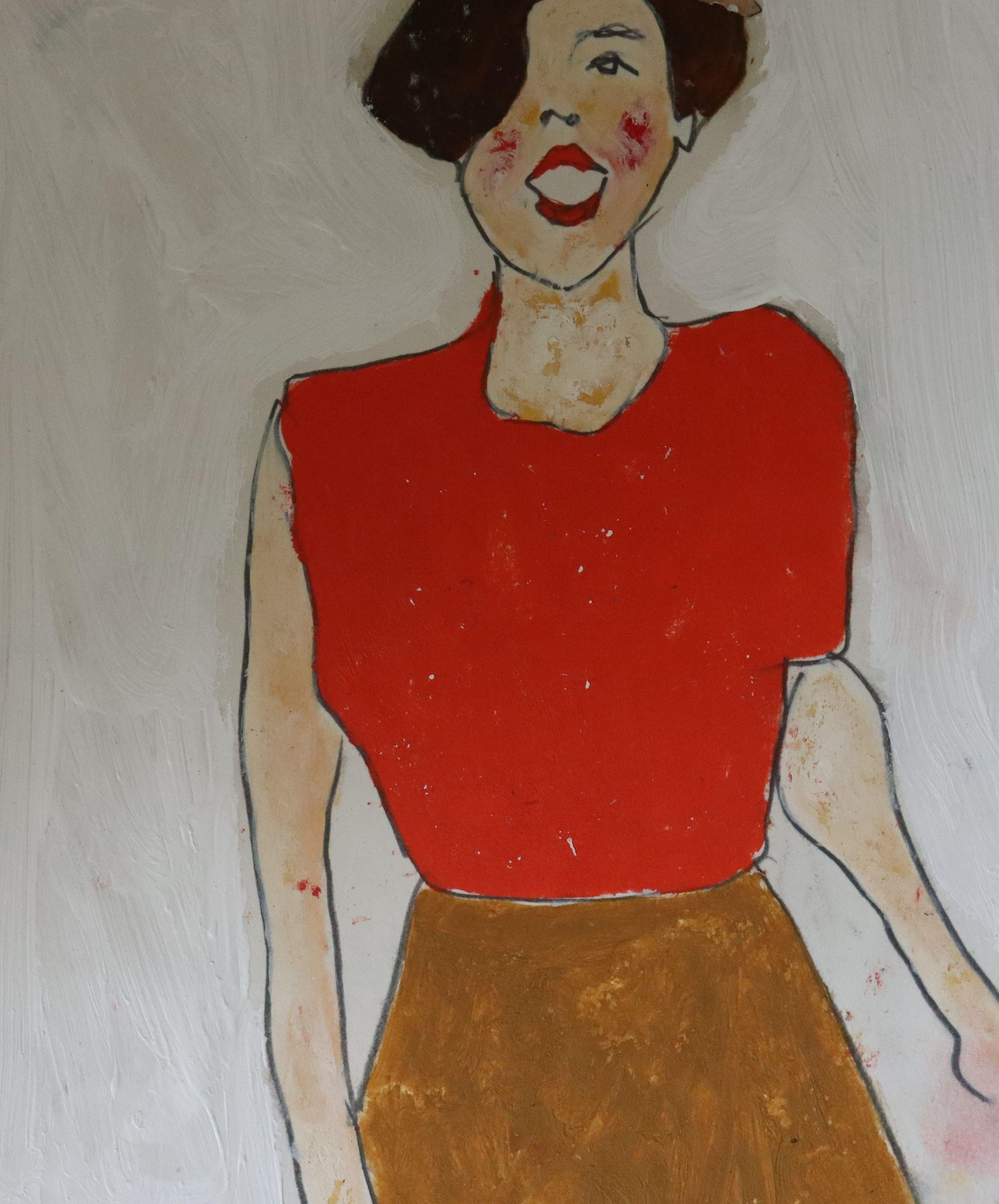 red top, Painting, Oil on Paper For Sale 2