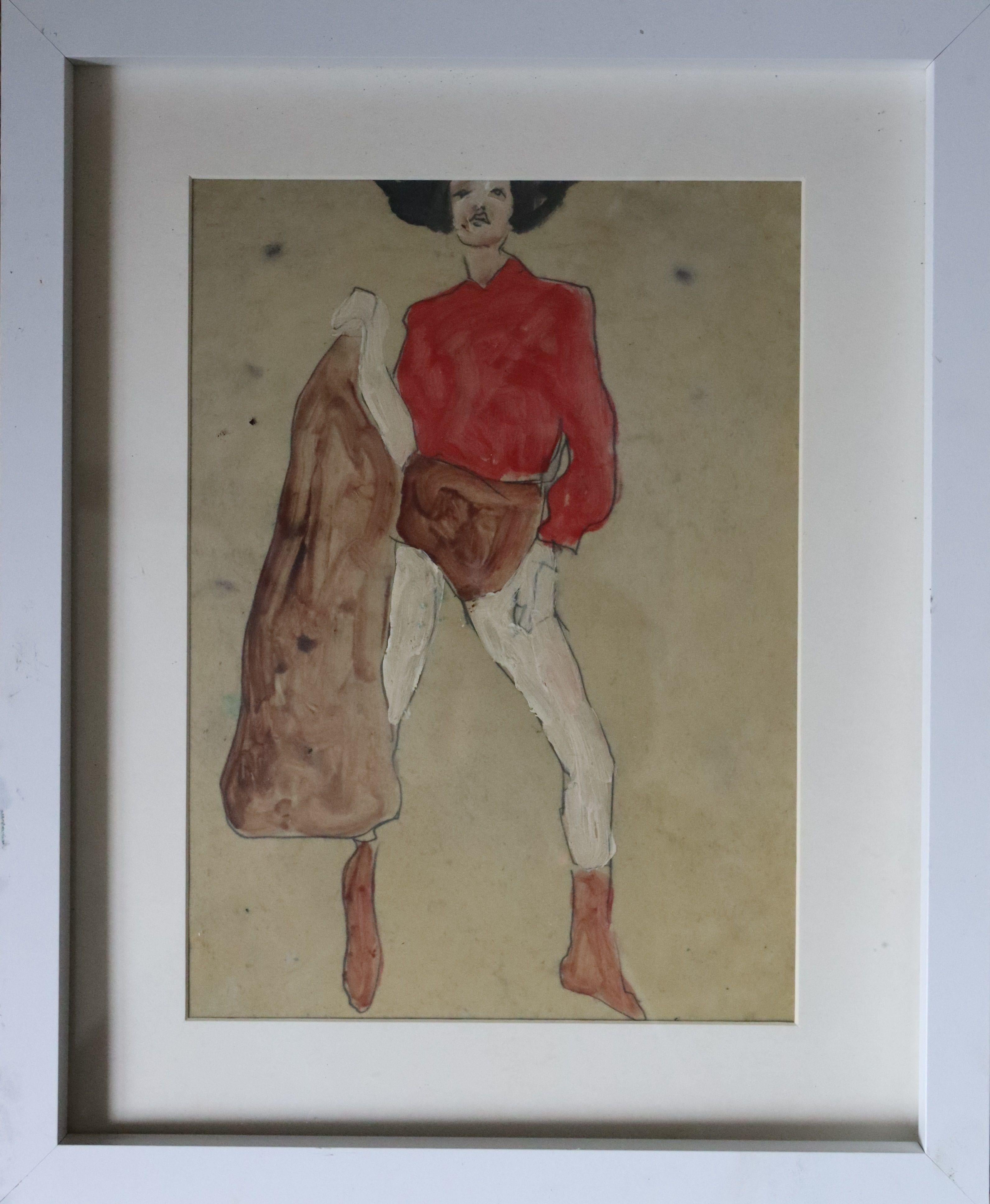 woman in red, Painting, Oil on Paper 1