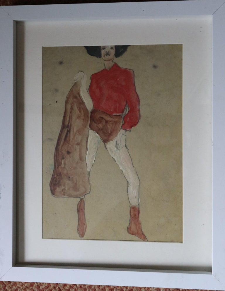 woman in red, Painting, Oil on Paper For Sale 2