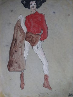 woman in red, Painting, Oil on Paper