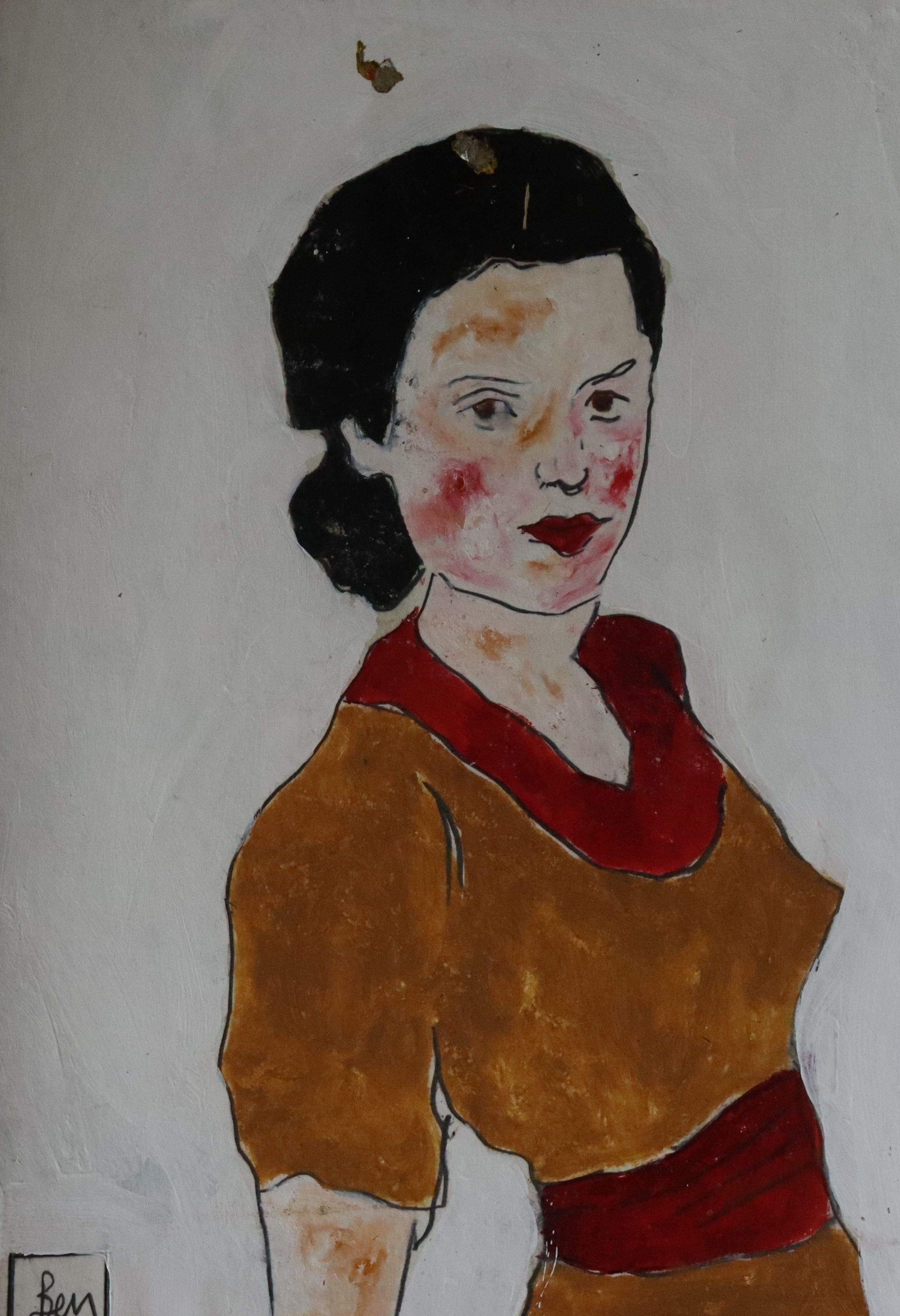woman leaning, Painting, Oil on Paper