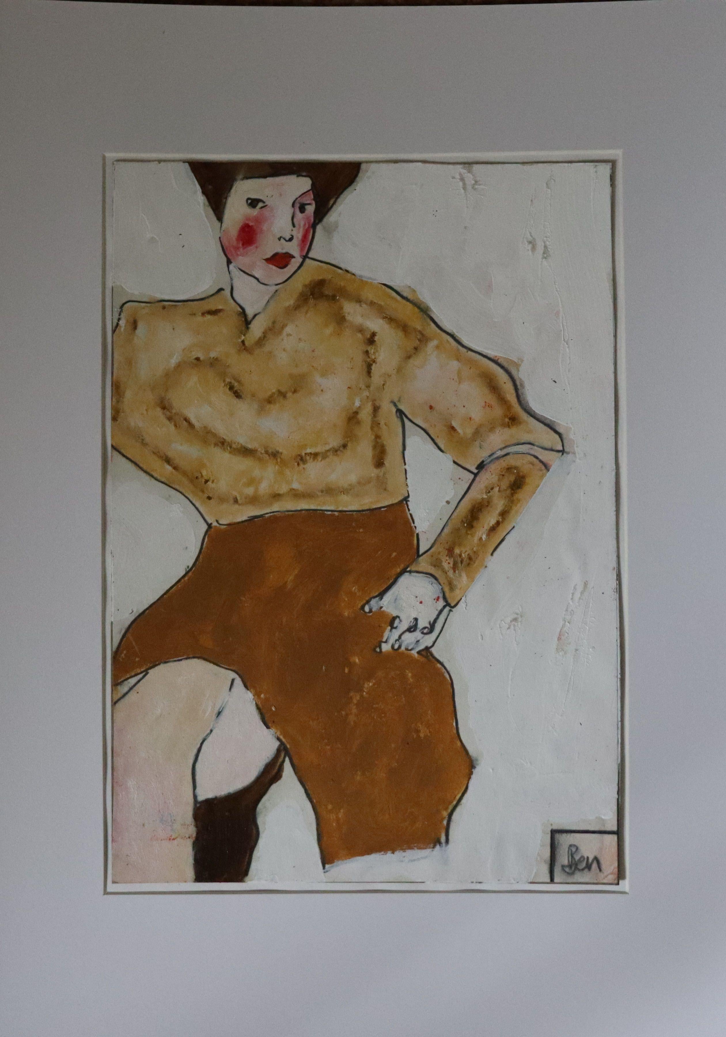 yellow and brown, Painting, Oil on Paper For Sale 1