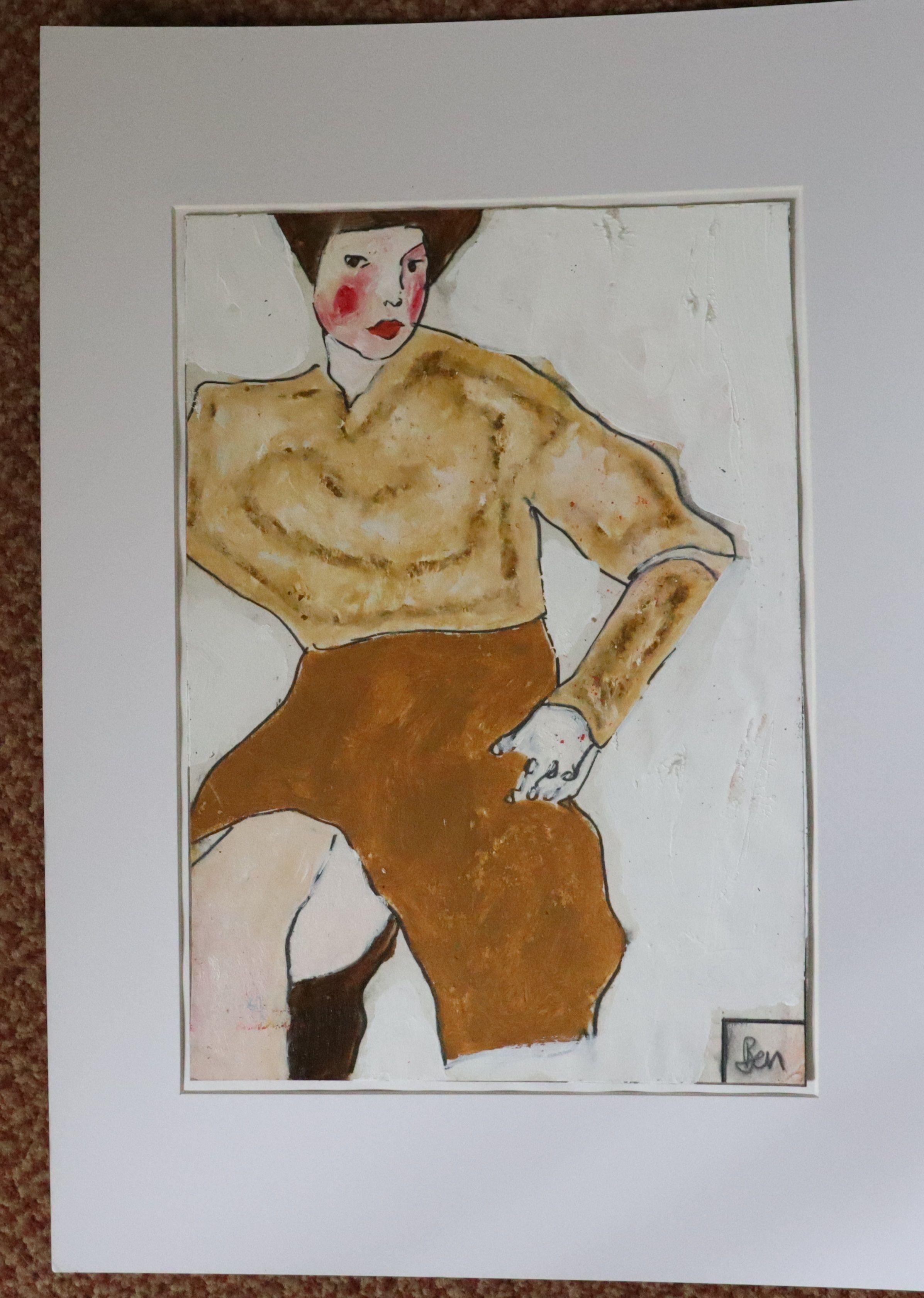 yellow and brown, Painting, Oil on Paper For Sale 3