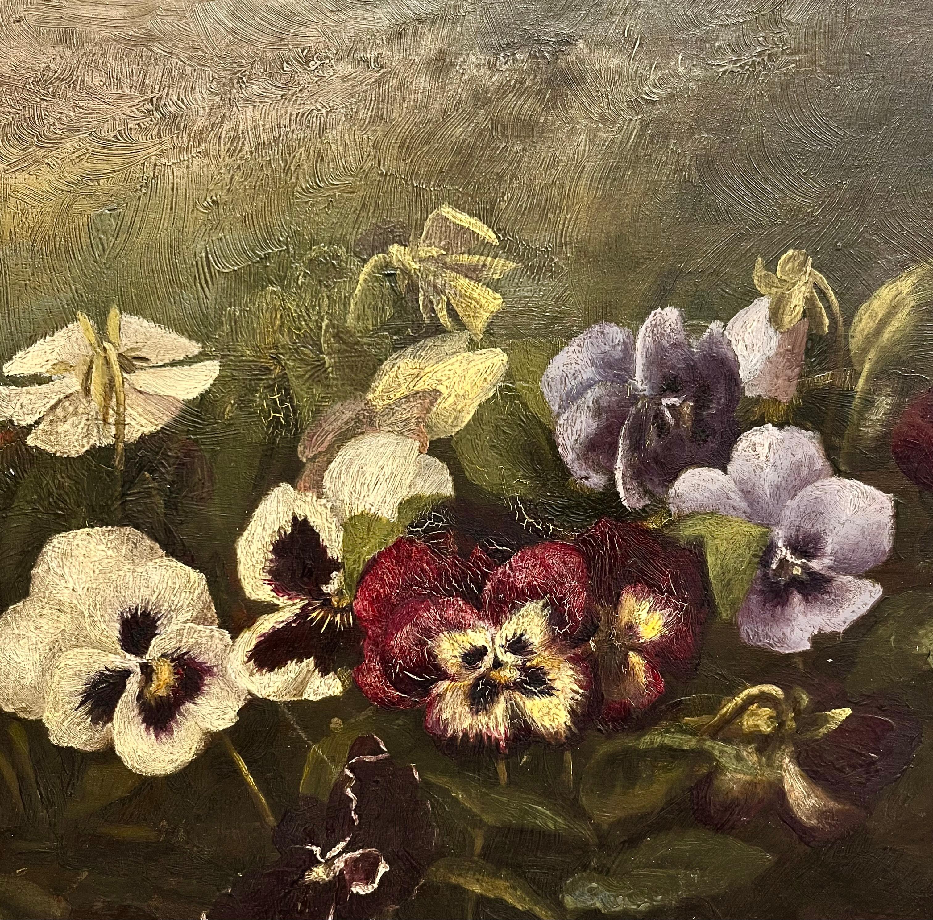 Pansys - Marron Still-Life Painting par Benjamin Champney
