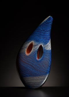 "Blue Stitched Mussel", Contemporary, Blown, Glass, Sculpture, Organic Form