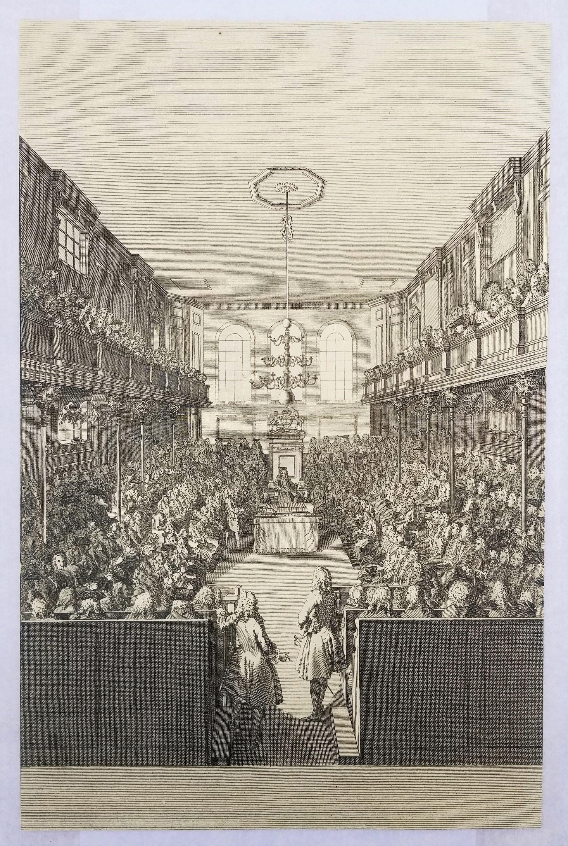 A View of the House of Commons /// George II English Parliament London England - Print by Benjamin Cole
