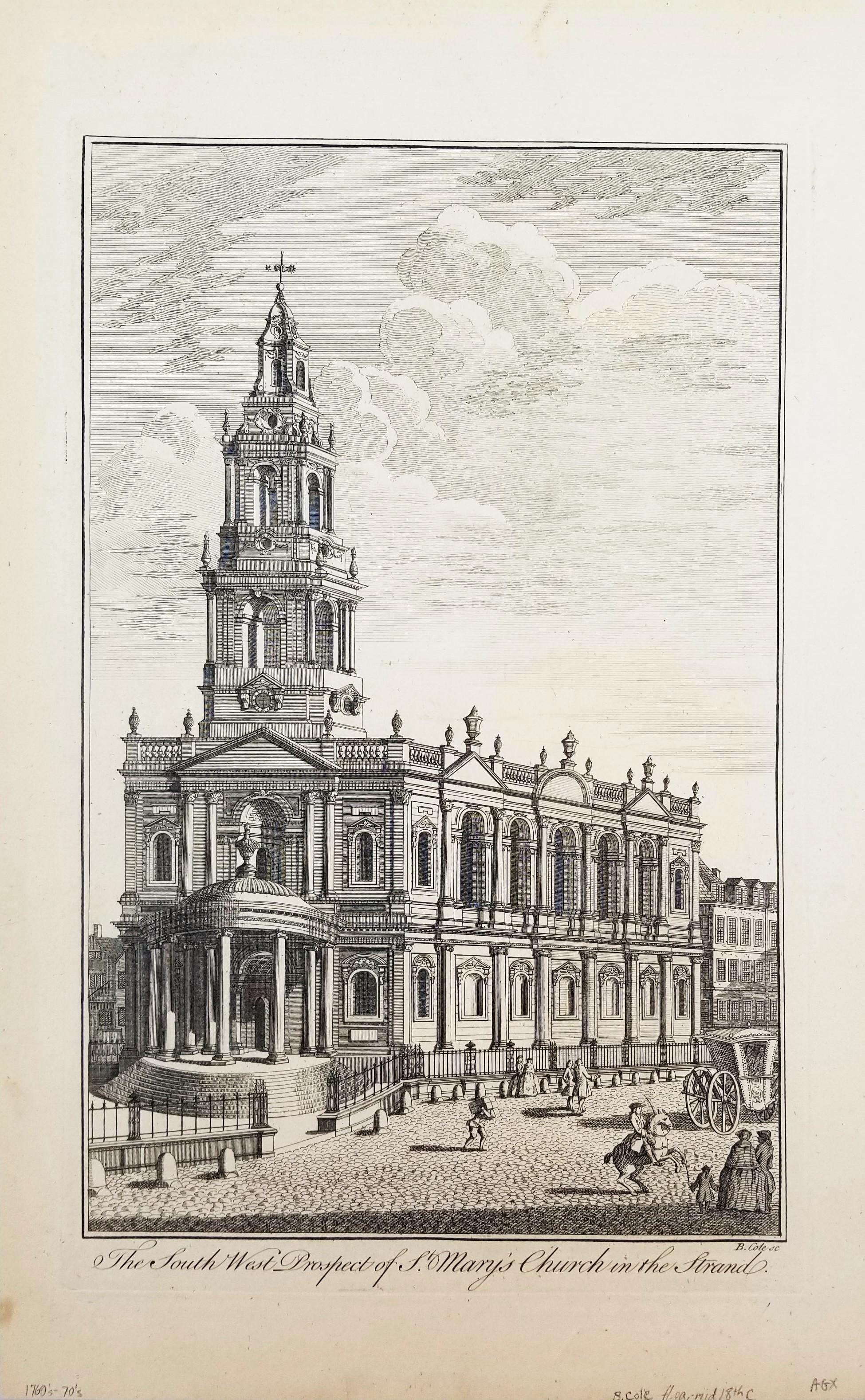 La perspectiva suroeste de la iglesia de Santa María en el Strand /// William Maitland - Print de Benjamin Cole