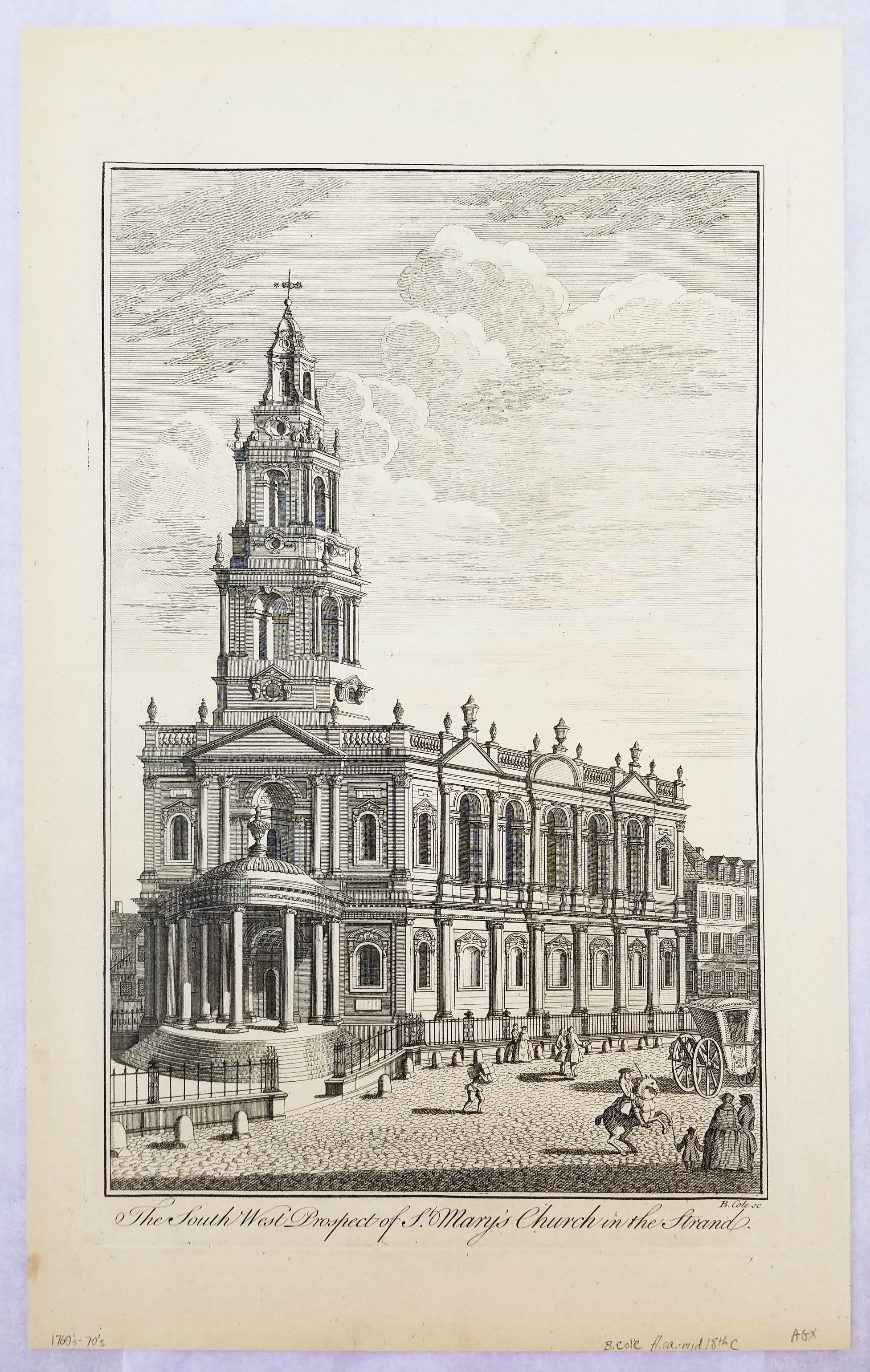La perspectiva suroeste de la iglesia de Santa María en el Strand /// William Maitland - Print Antiguos maestros de Benjamin Cole