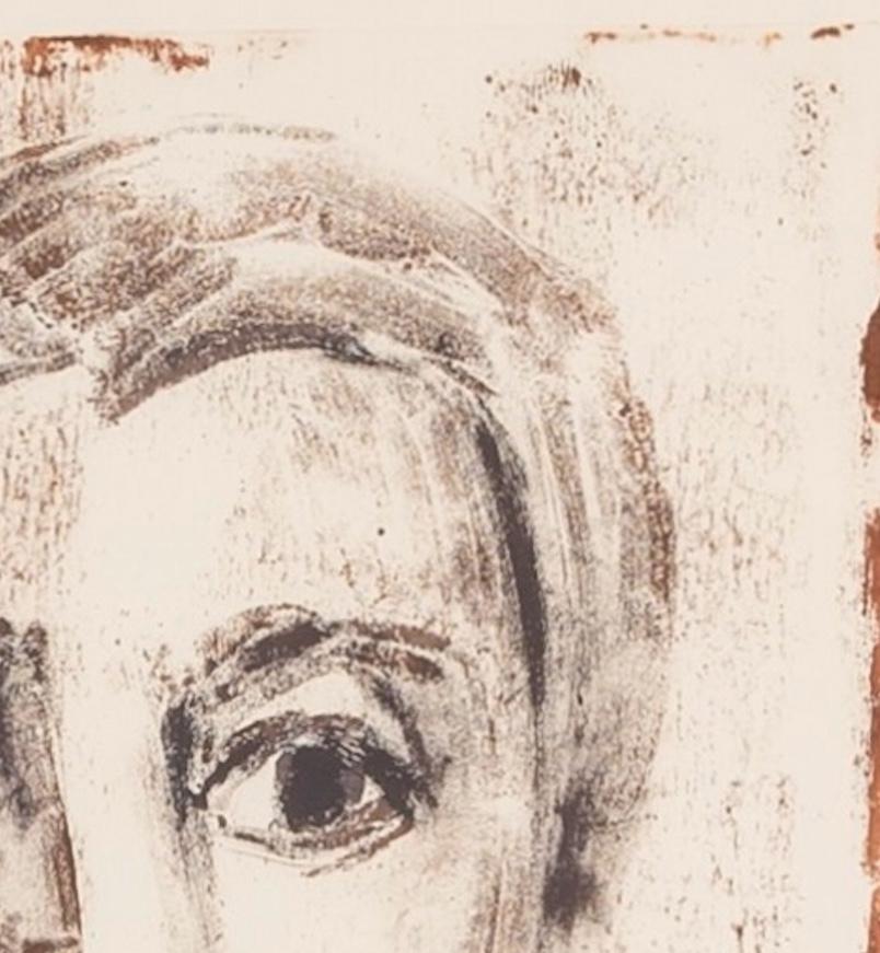 Head of a Girl - 20th Century Portrait Print, White, Grey and Red For Sale 3