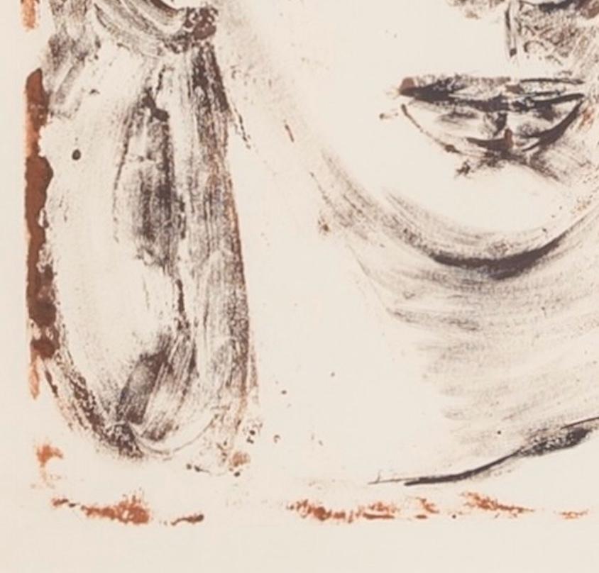 Head of a Girl - 20th Century Portrait Print, White, Grey and Red For Sale 4